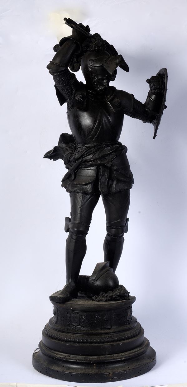 Guerriero in armatura, scultura in spelter