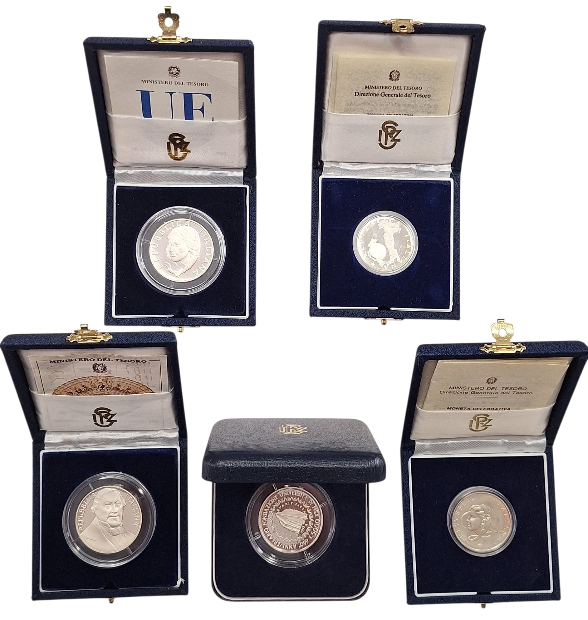 Repubblica Italiana. Lotto di 9 Confezioni di Argenti Commemorativi Vari, di Cui un Trittico. Pro...