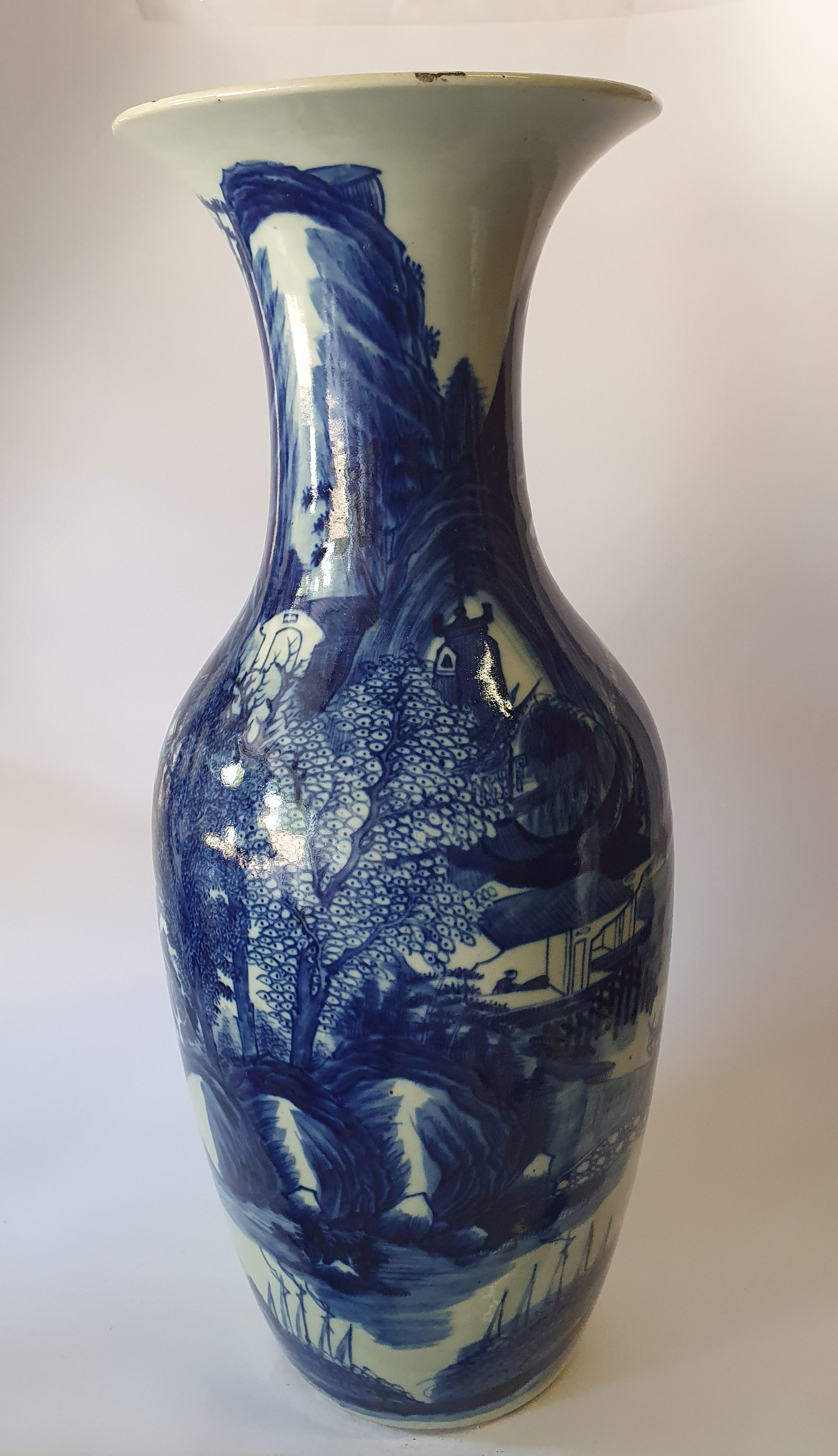 Cina, Grande vaso in porcellana bianca e blu con decoro naturalistico (fine XIX-XX secolo)