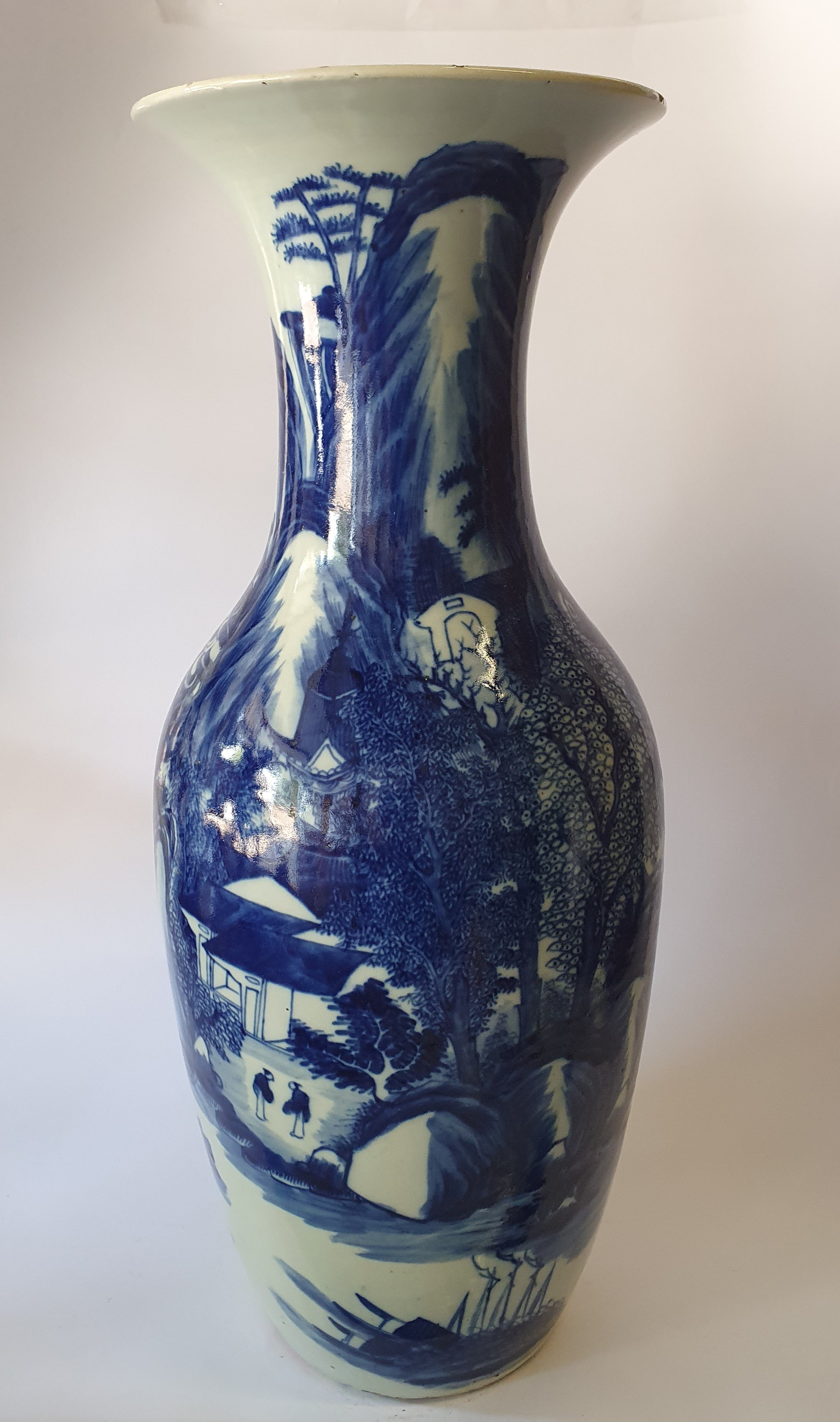 Cina, Grande vaso in porcellana bianca e blu con decoro naturalistico (fine XIX-XX secolo)