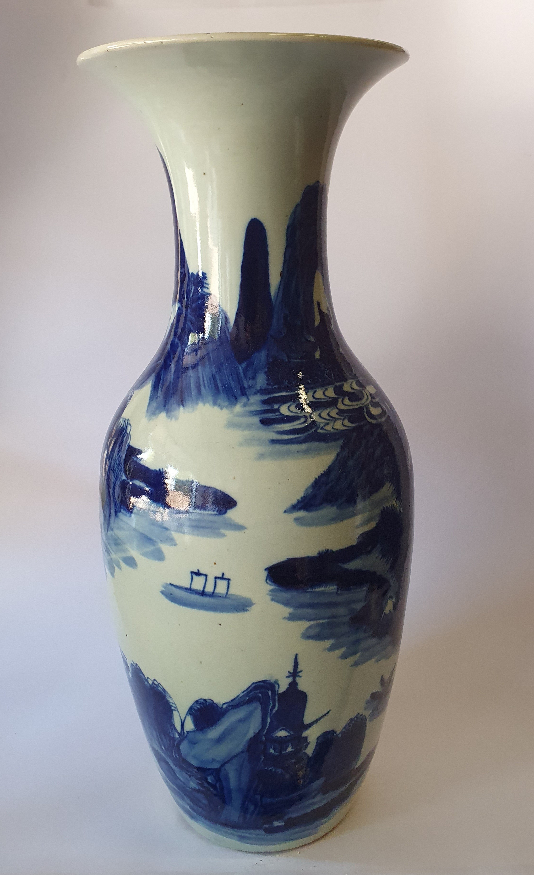 Cina, Grande vaso in porcellana bianca e blu con decoro naturalistico (fine XIX-XX secolo)
