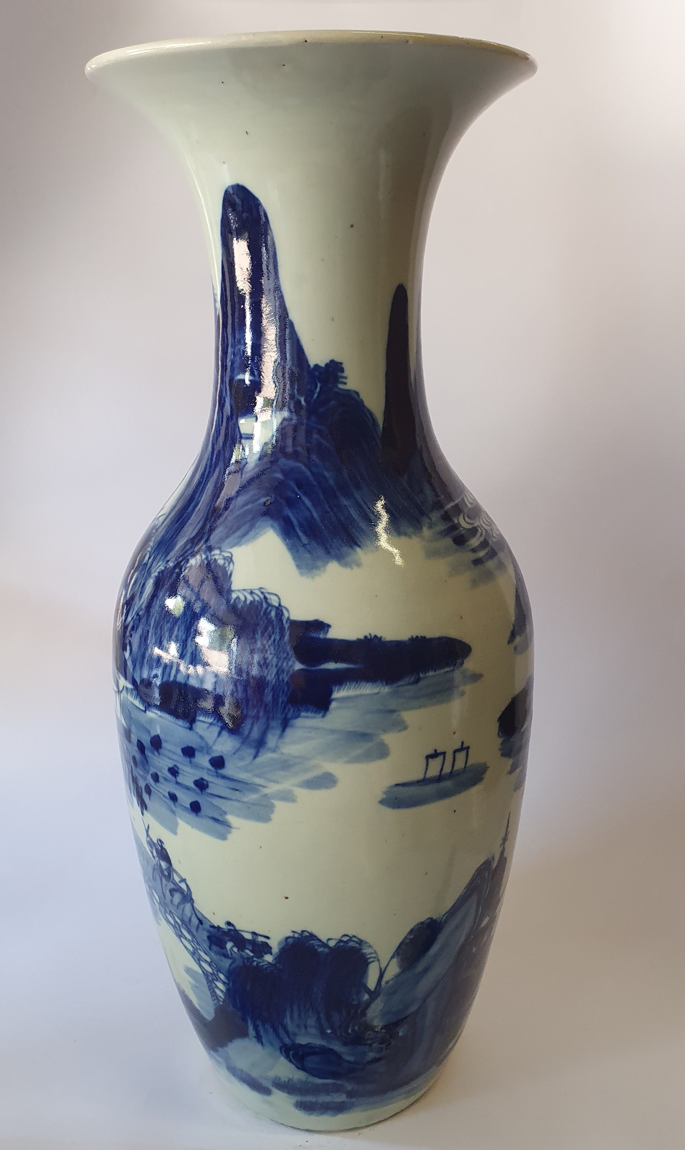 Cina, Grande vaso in porcellana bianca e blu con decoro naturalistico (fine XIX-XX secolo)