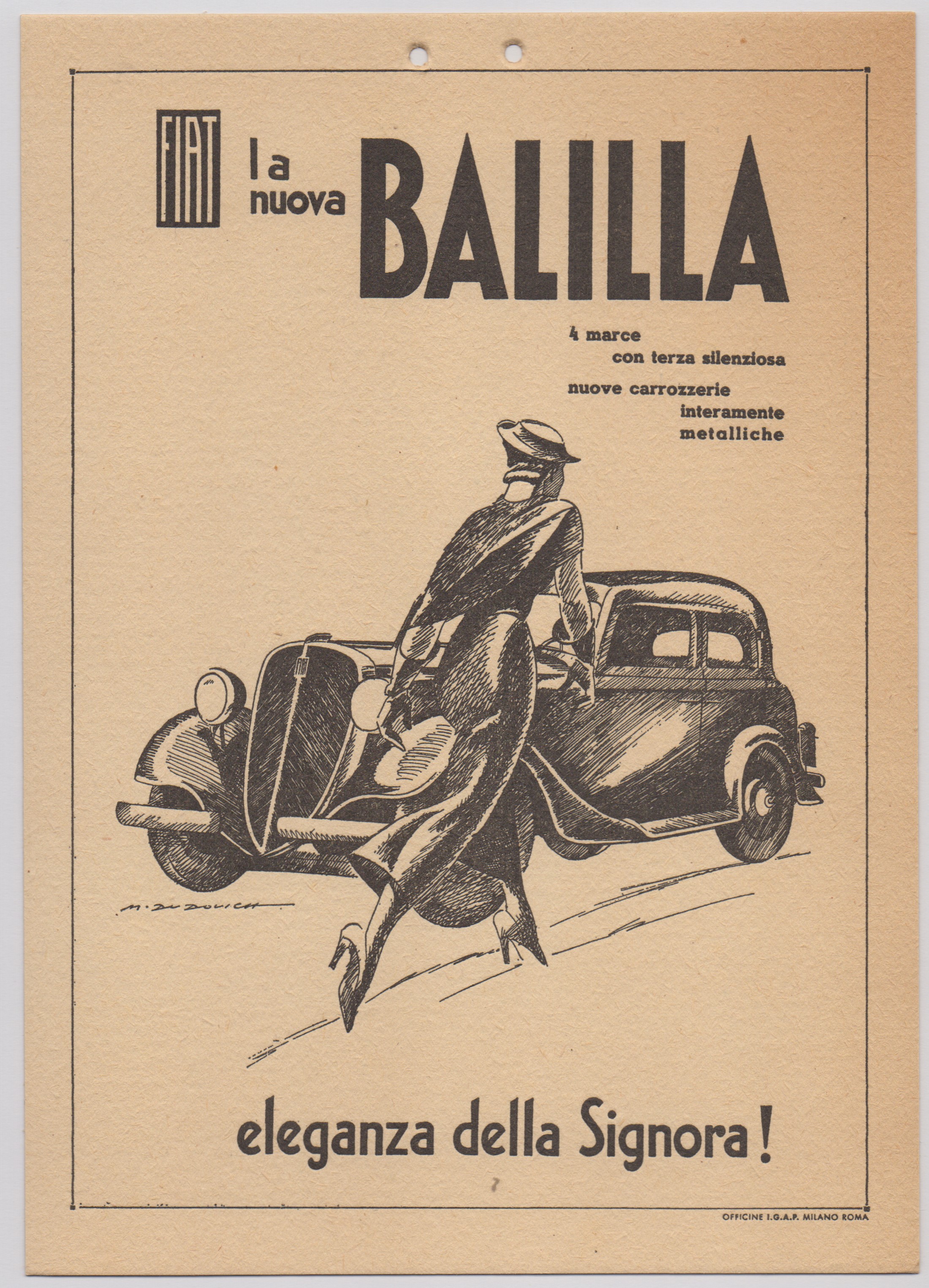 Cartellini pubblicitari FIAT «La nuova Balilla» e «Fiat 1500», litografia su carta