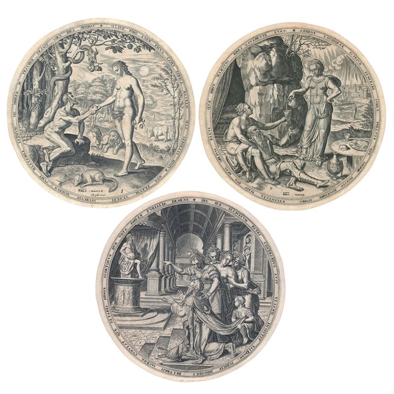 Philip Galle - Il potere delle donne: Eva offre ad Adamo il frutto proibito; Lot e le sue figlie;...