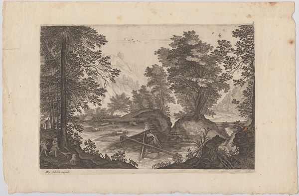 Paesaggio montuoso con ruscello, da Pieter Stevens  