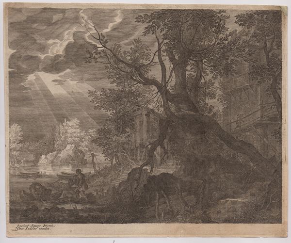 Landscape with a Large Tree and a Fisherman, after Roelandt Savery 