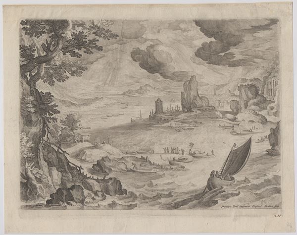 Paesaggio con barca a vela, da Paul Brill 