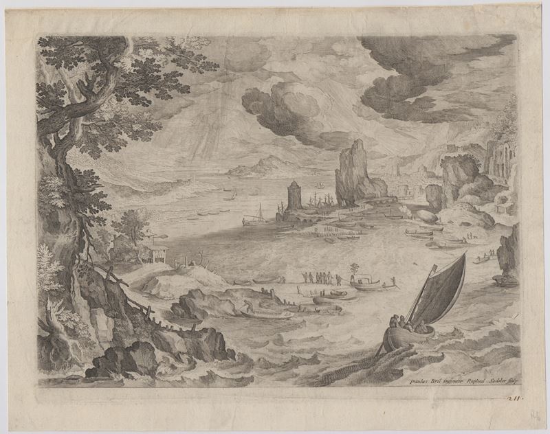 Raphael Sadeler i - Raphael I Sadeler, Paesaggio con barca a vela (acquaforte e bulino)