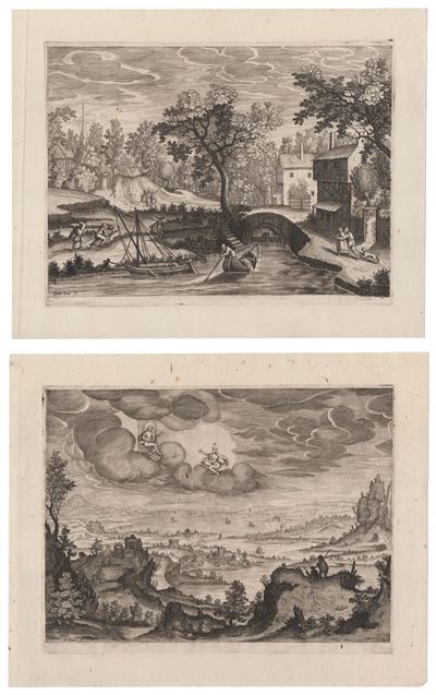 Paesaggio con Phaeton e Apollo; Paesaggio con due uomini che trasportano un tronco (acquaforti)