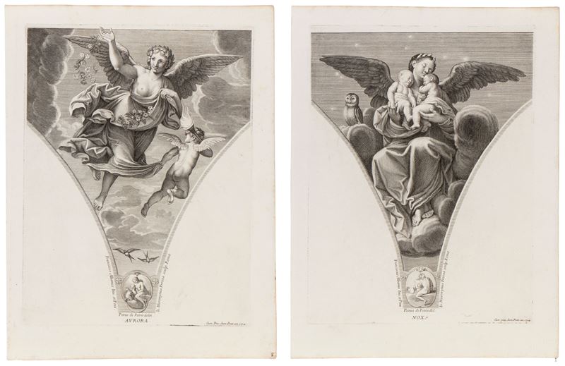 Giovanni Girolamo Frezza - Giovanni Girolamo, Aurora e Nox (due incisioni ad acquaforte), 1704