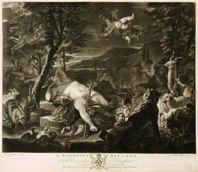 A sleeping Bacchus (da Luca Giordano), mezzotinta