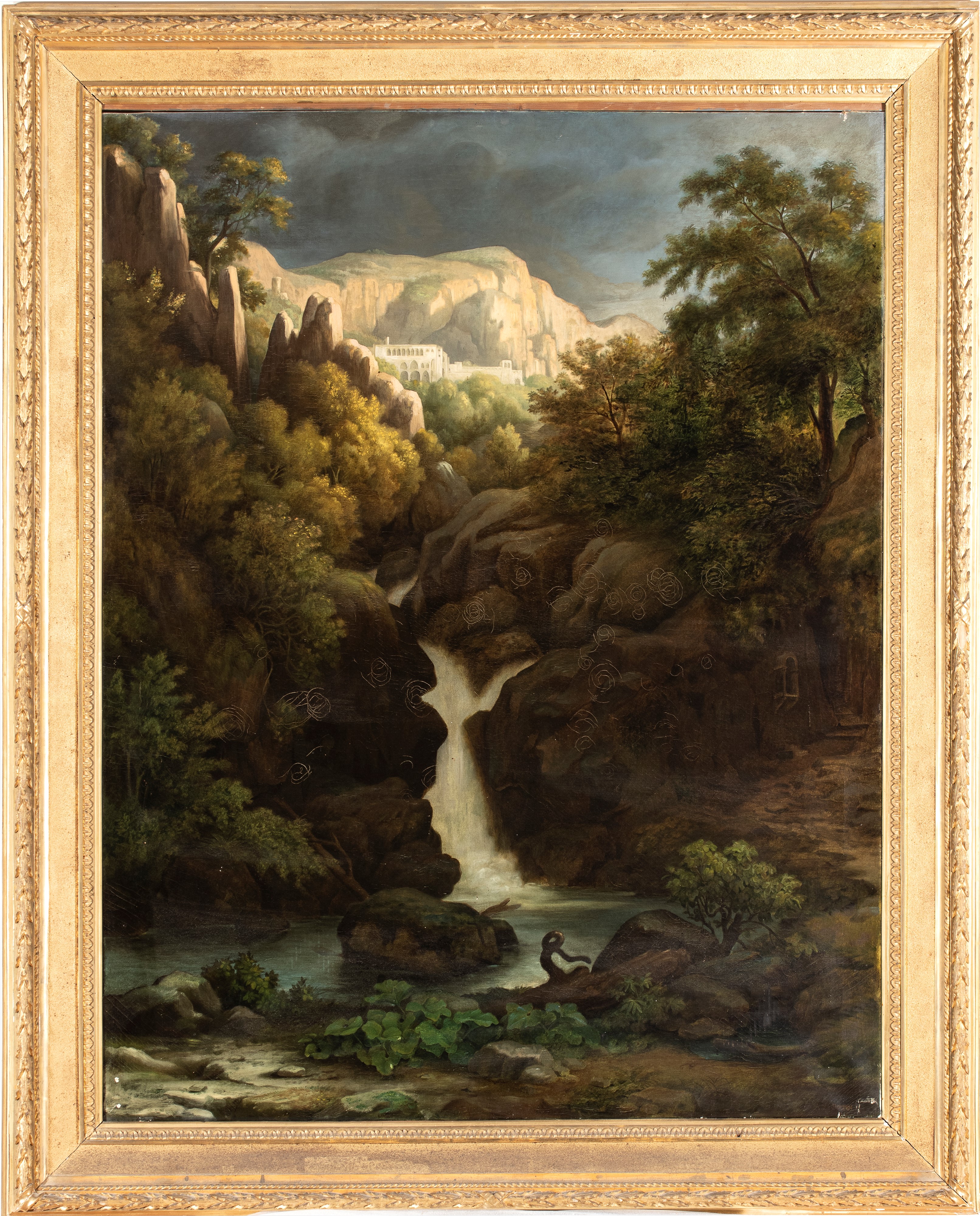 Alberto De Rohden - Paesaggio con cascata, olio su tela