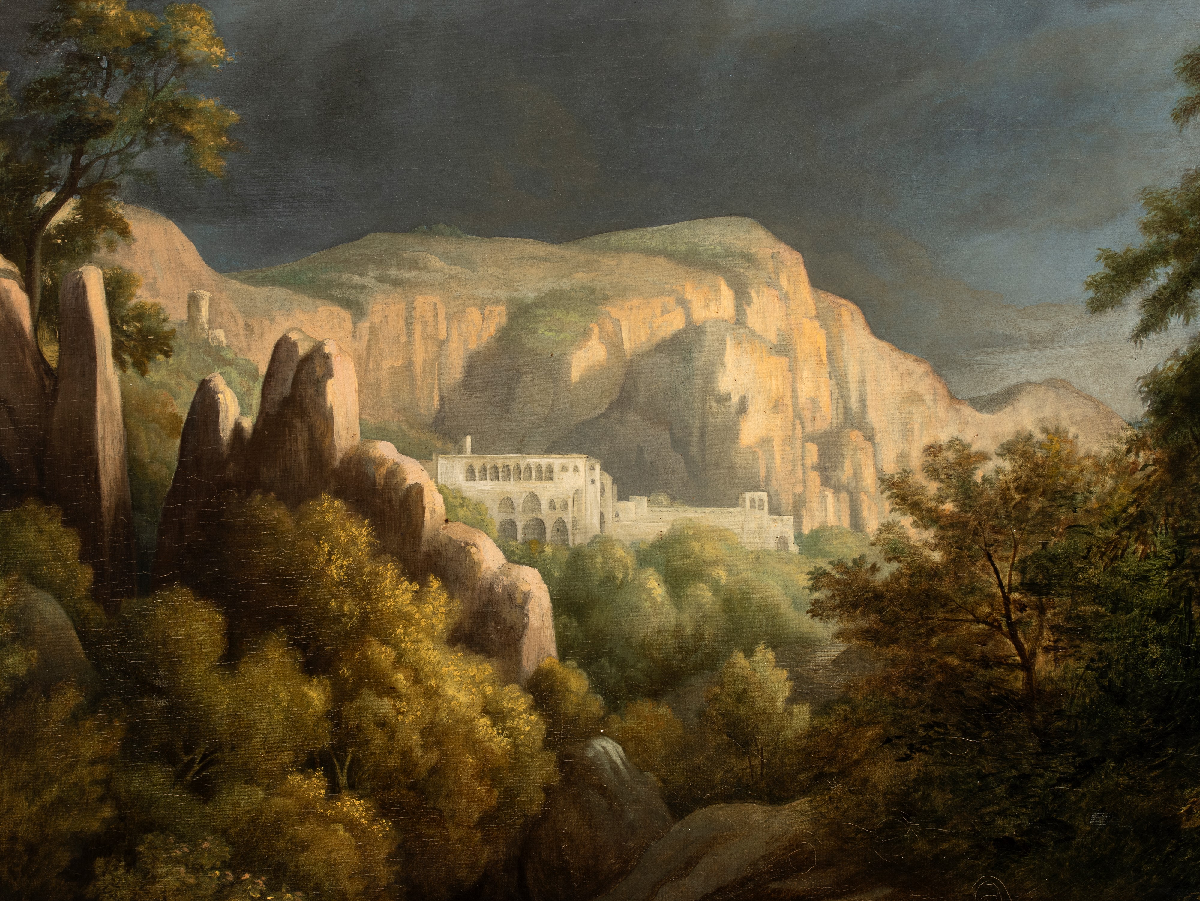 Alberto De Rohden - Paesaggio con cascata, olio su tela