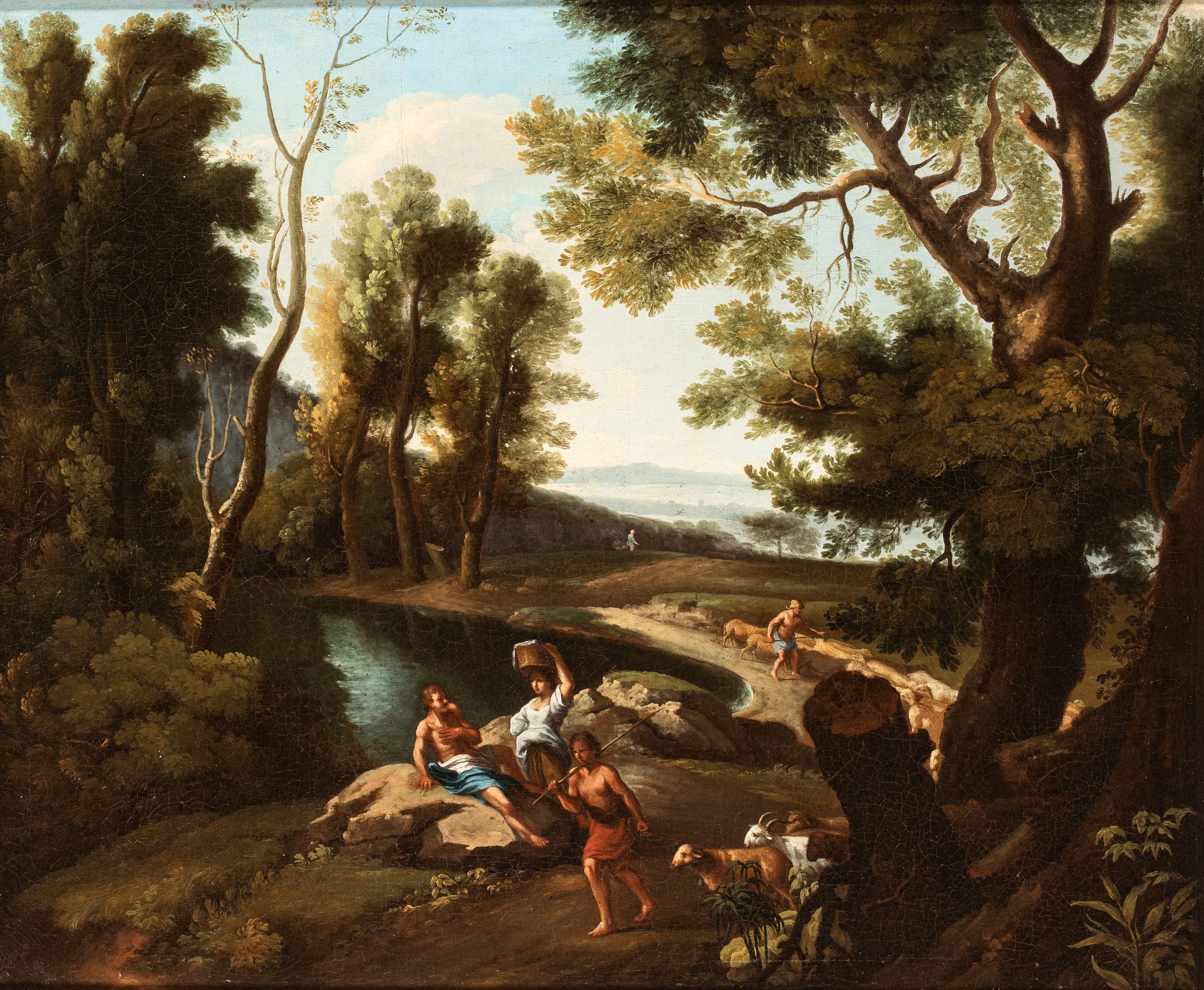 Artista Attivo a Roma, Prima Metà XVIII Secolo - Dipinti con paesaggi e figure, olio su tela