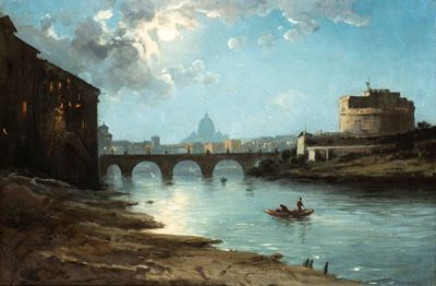 Veduta notturna di Castel Sant'Angelo, olio su tela