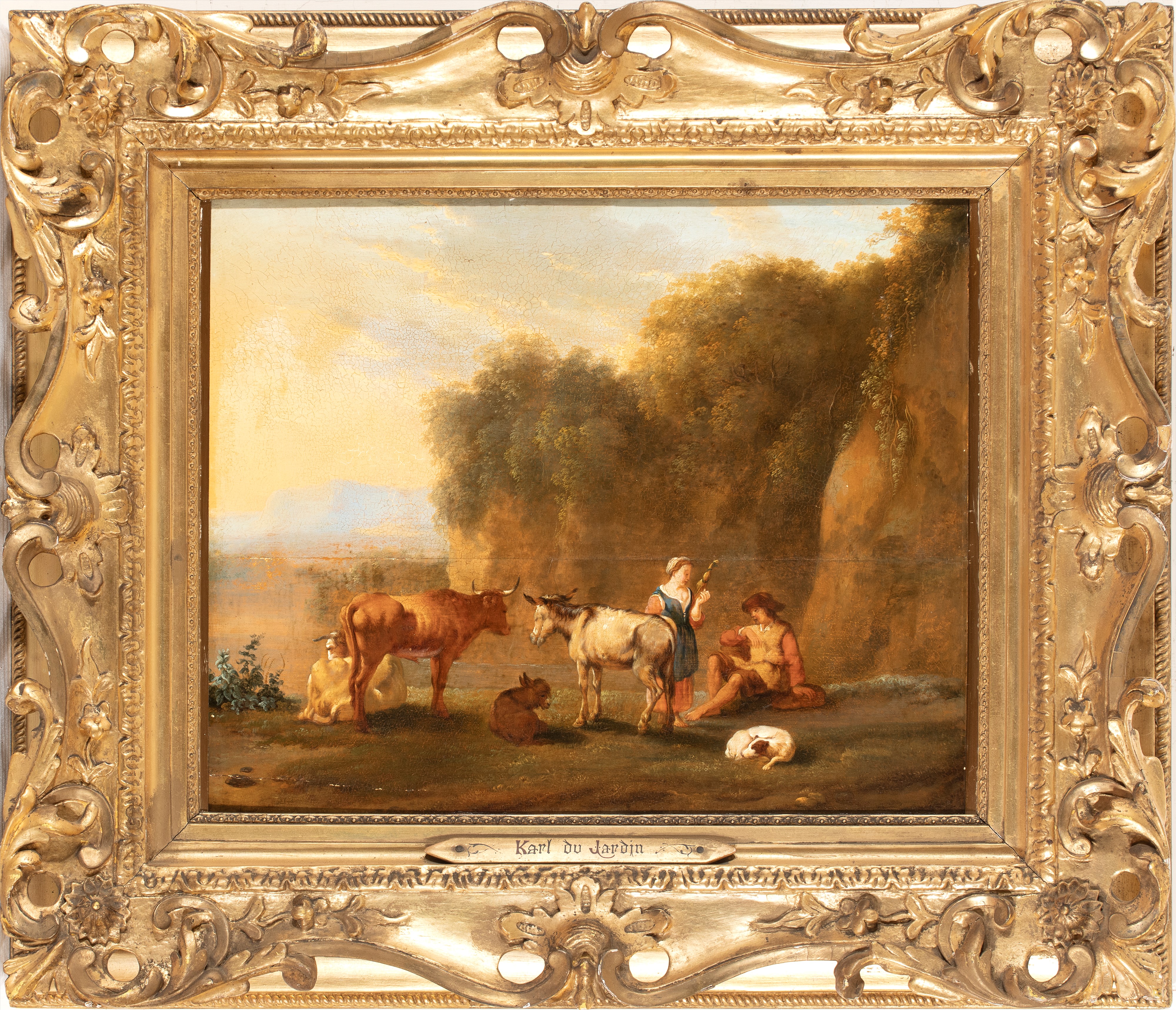 Artista Fiammingo, XVIII Secolo - Sosta di viandanti in un paesaggio, olio su tavola