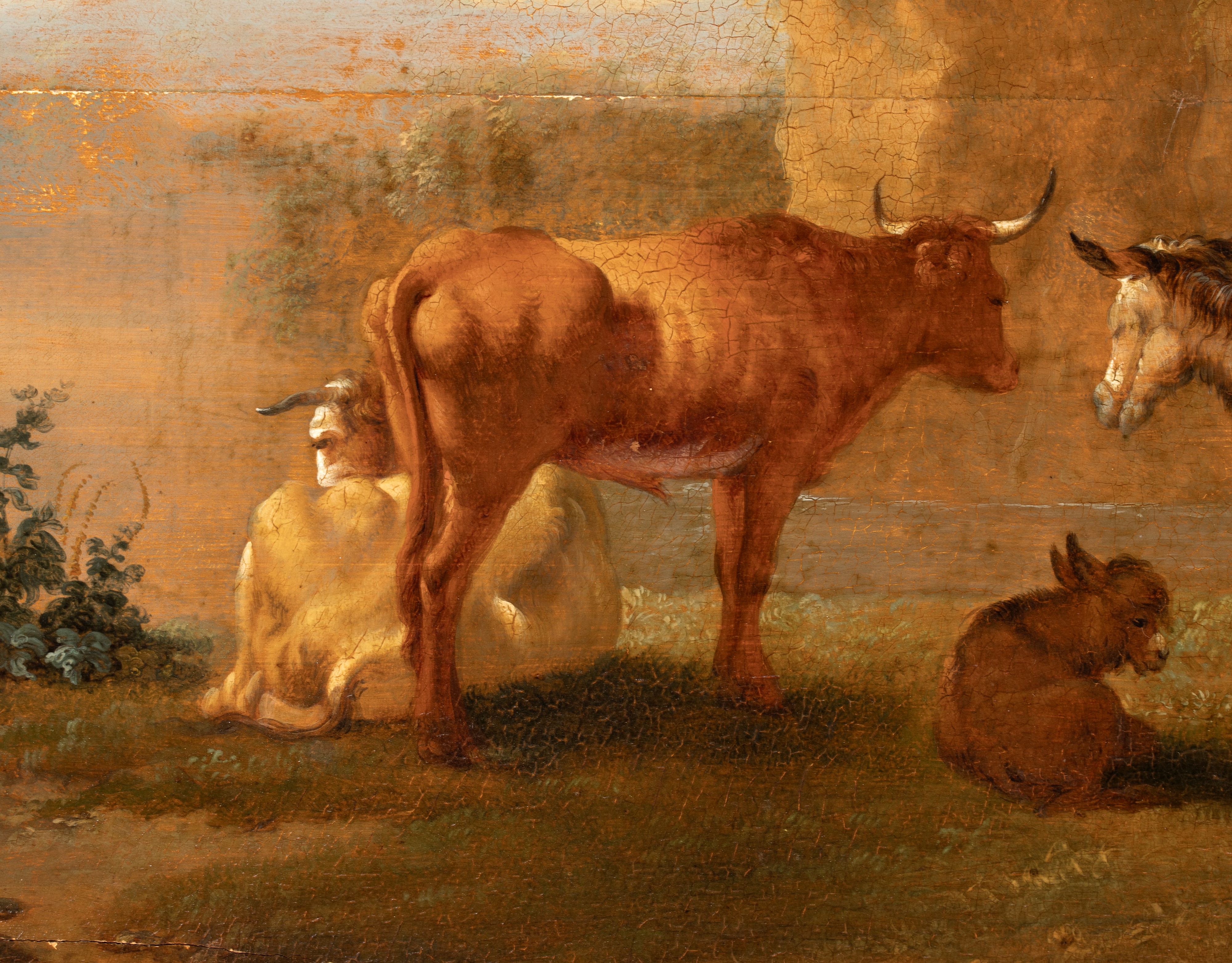 Artista Fiammingo, XVIII Secolo - Sosta di viandanti in un paesaggio, olio su tavola