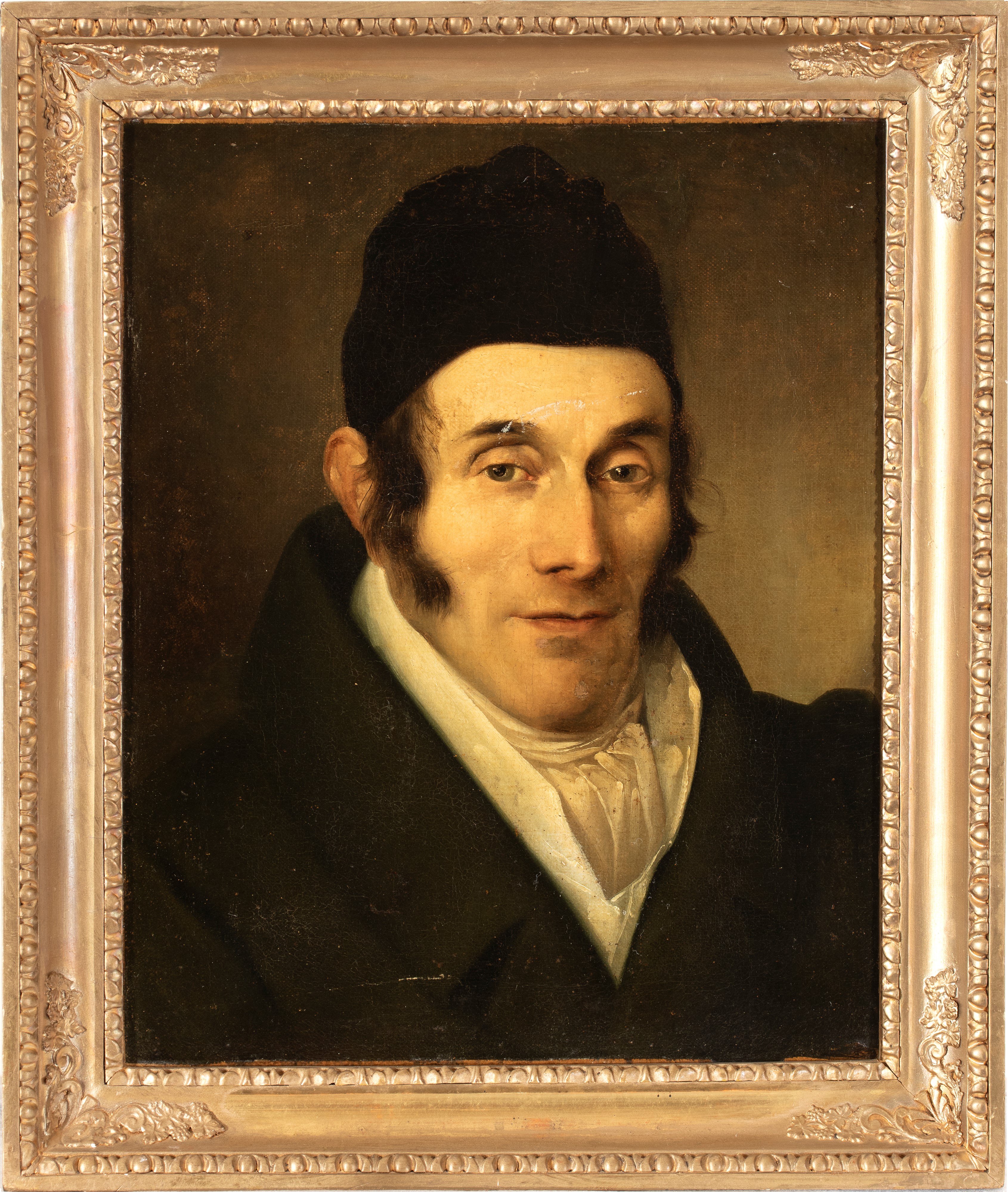 Artista Italiano, XIX Secolo - Ritratto virile con berretto nero, olio su tela