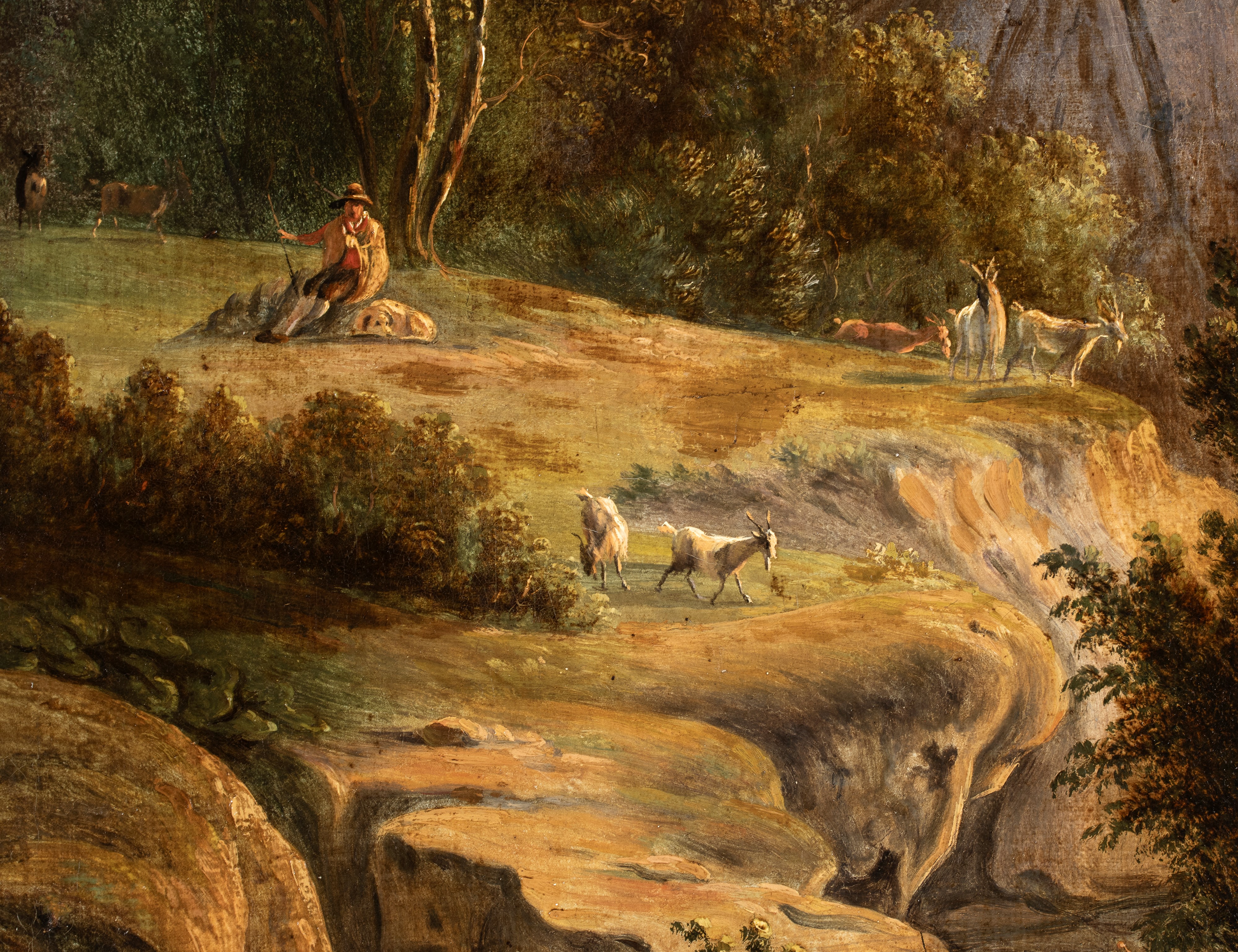 Artista Nordico Attivo in Italia, Prima Metà XIX Secolo - Paesaggio con pastore, pecore e ruscell...