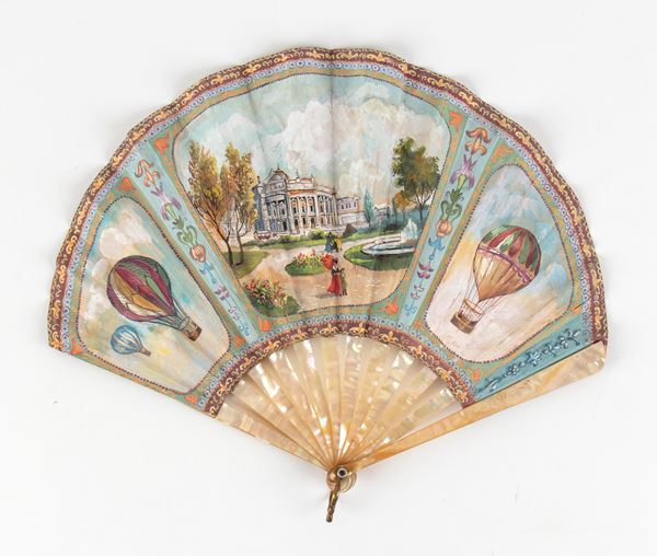 Art Nouveau fan decorated with views of Vienna and gondoliers