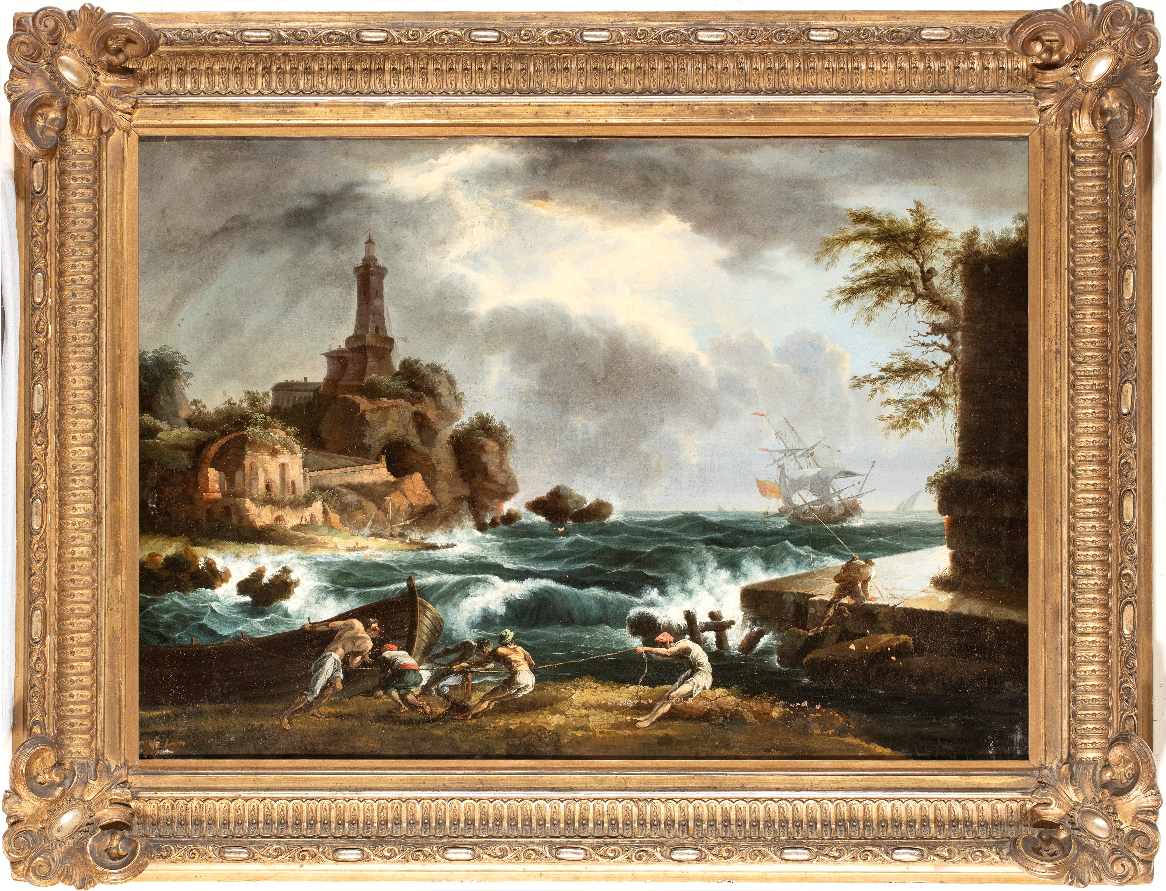 Claude Joseph Vernet - Marina in tempesta con pescatori, olio su tela