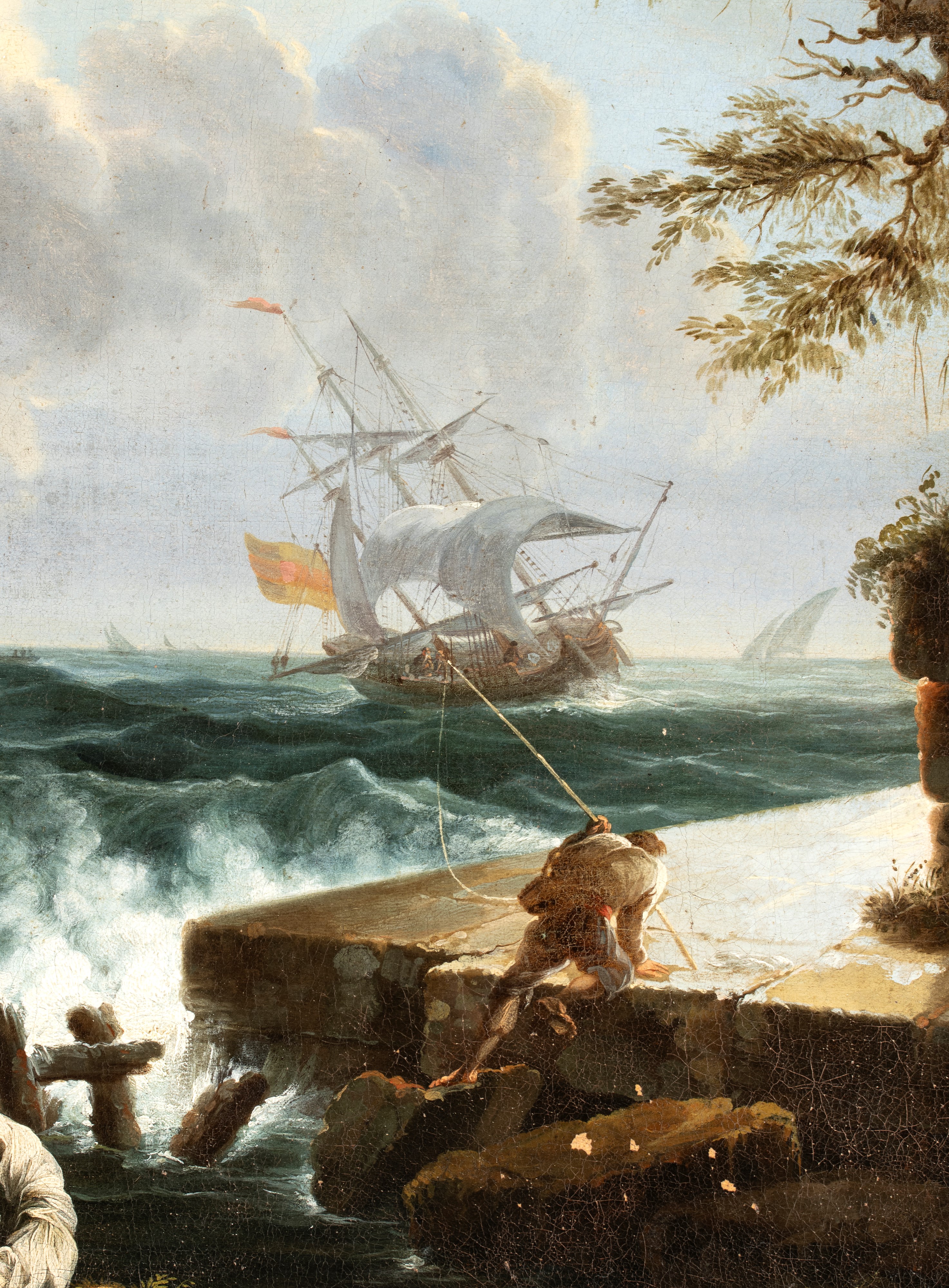 Claude Joseph Vernet - Marina in tempesta con pescatori, olio su tela