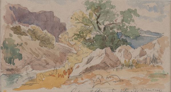 Paesaggio montuoso con albero 