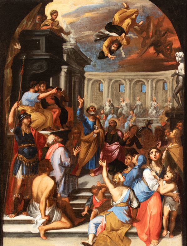 Artista bolognese, XVII secolo - The Fall of Simon Magus