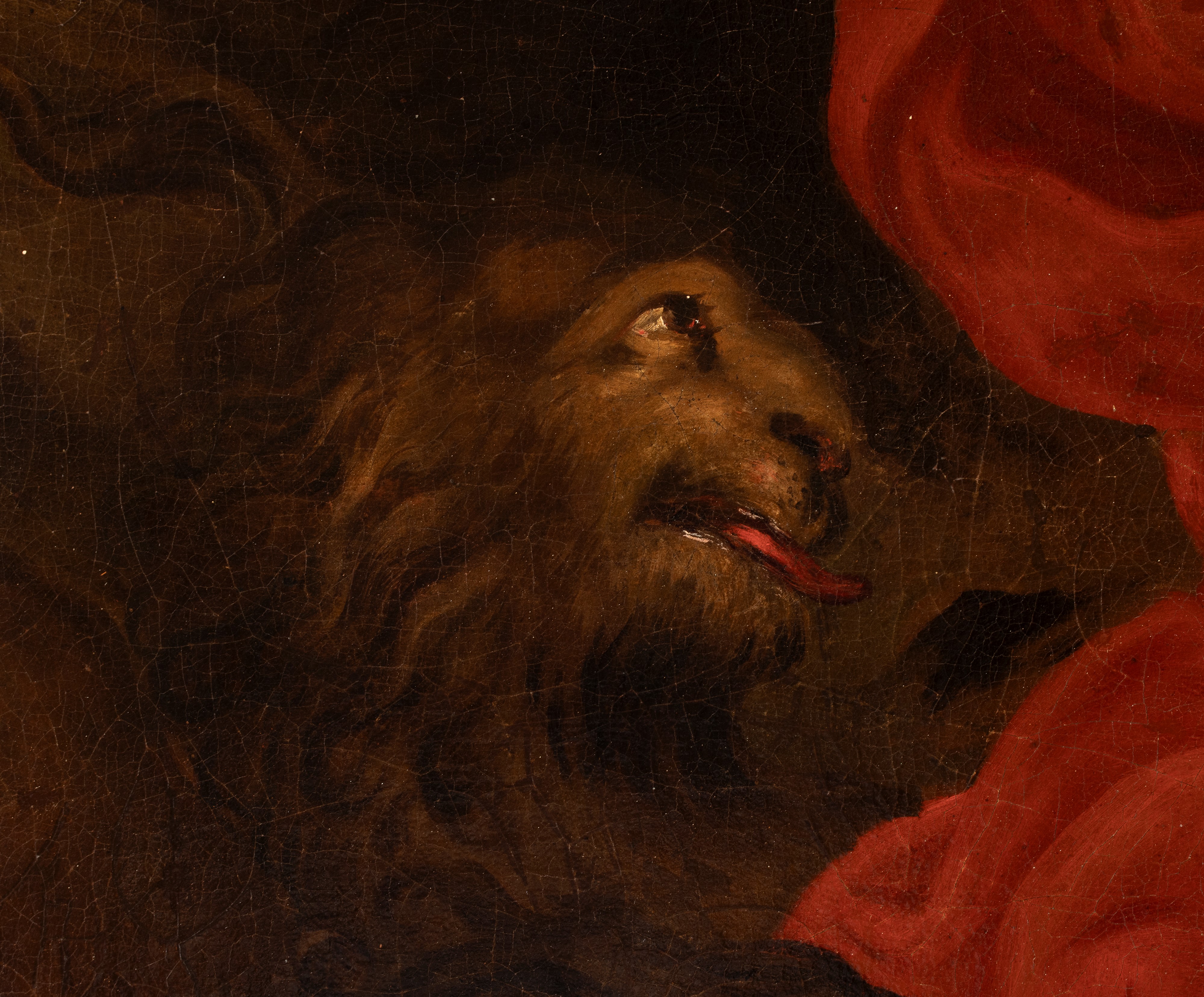 Artista Attivo a Roma, XVII Secolo - Daniele nella fossa dei leoni, olio su tela