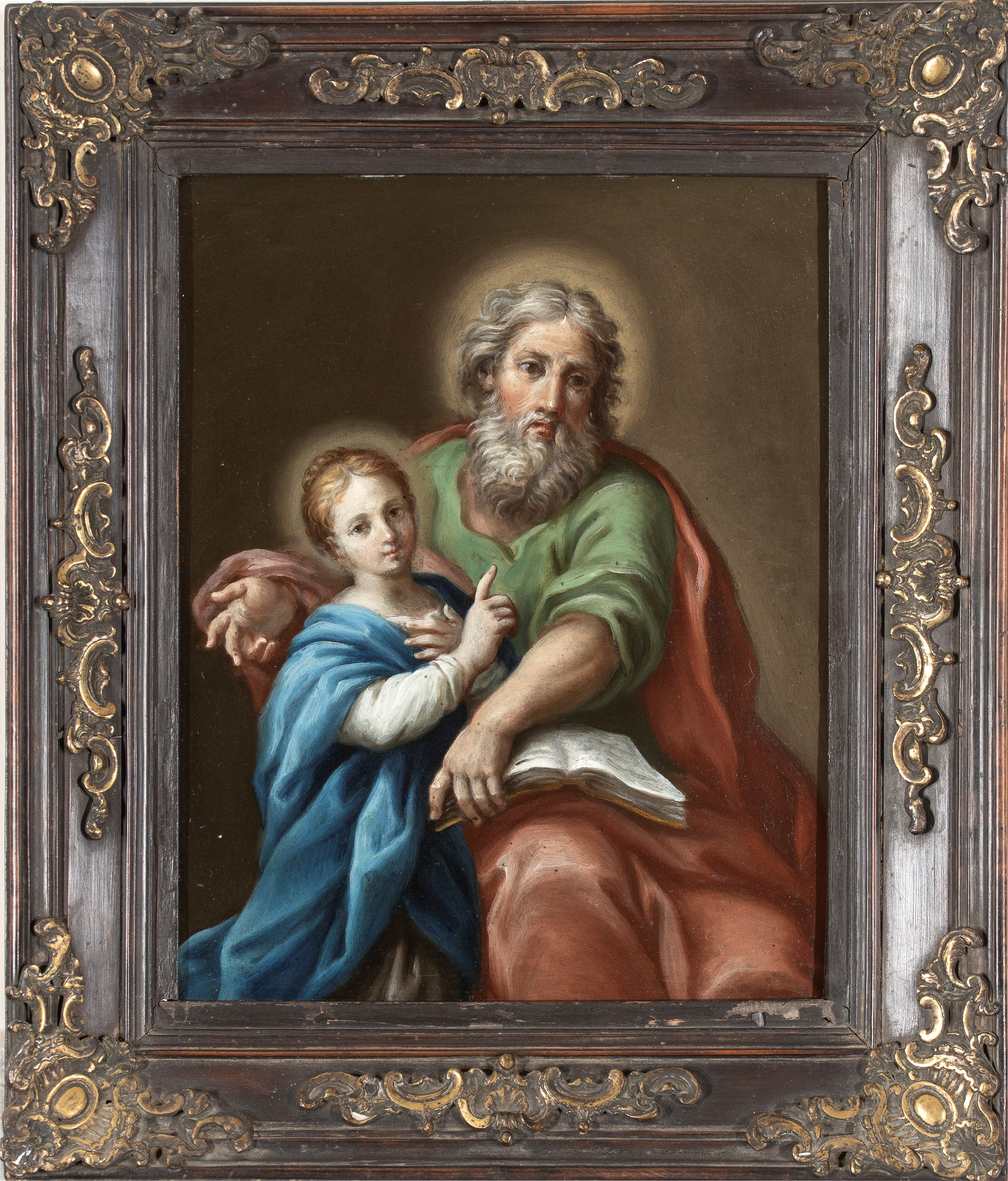 Artista Attivo a Roma, XVII Secolo - San Gioacchino e la Vergine fanciulla, olio su rame
