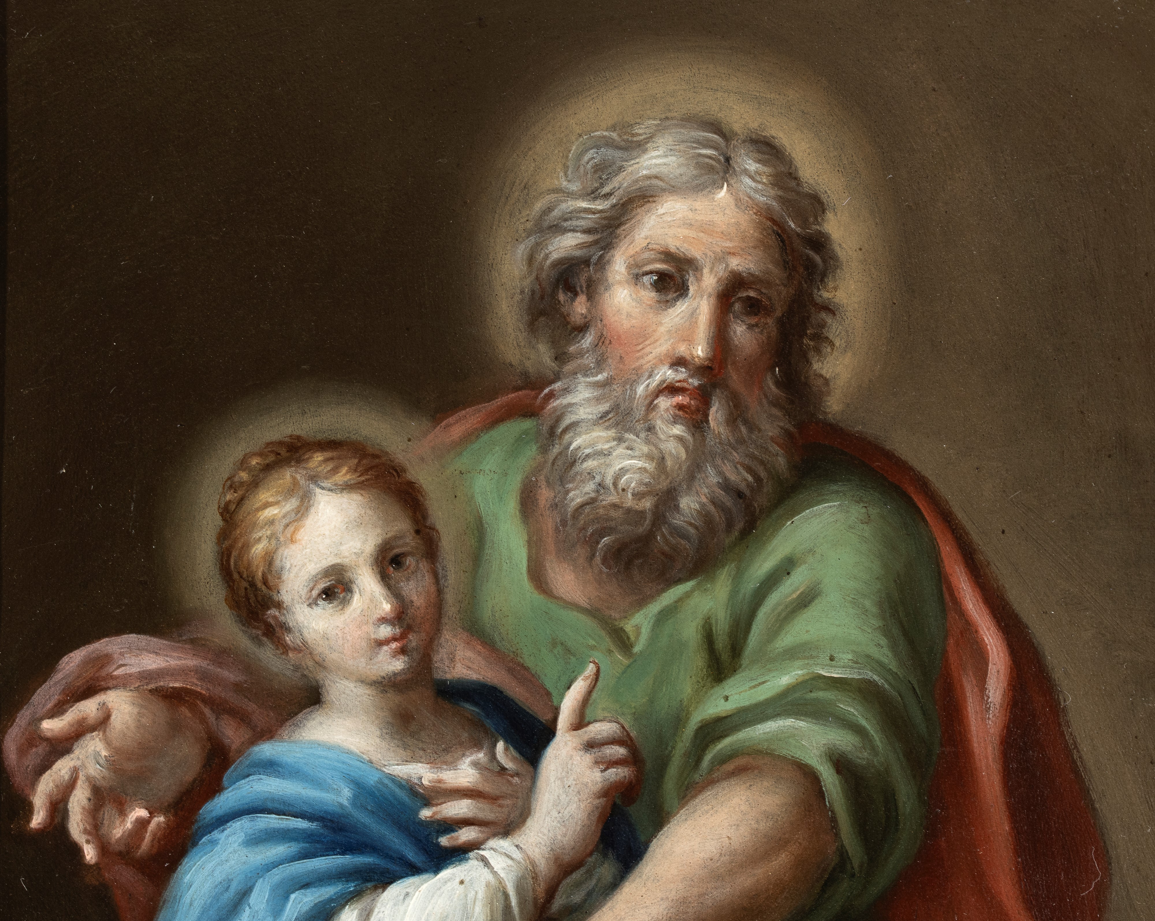 Artista Attivo a Roma, XVII Secolo - San Gioacchino e la Vergine fanciulla, olio su rame