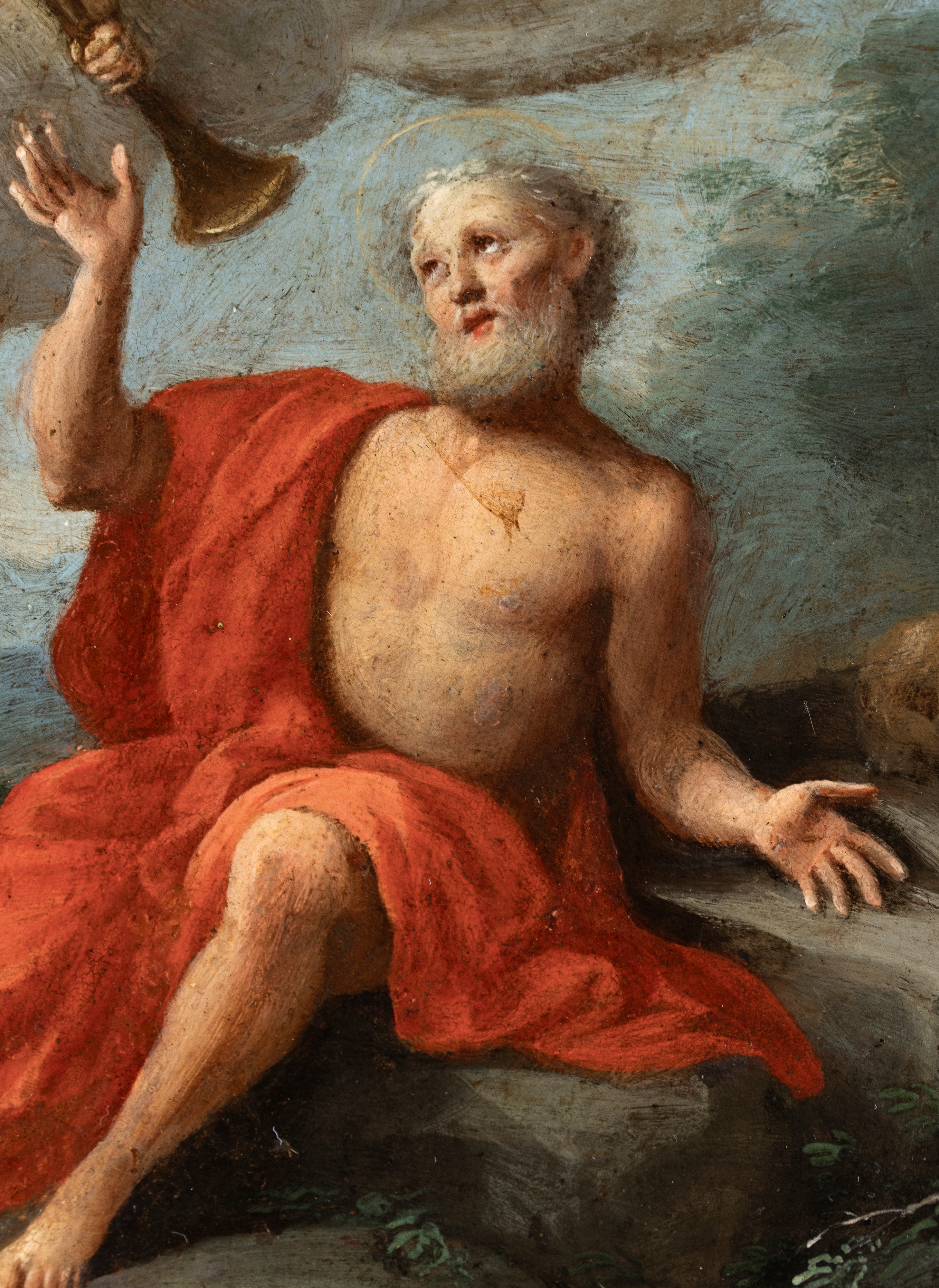 Artista Emiliano, XVII Secolo - San Girolamo ode le trombe del Giudizio, olio su rame