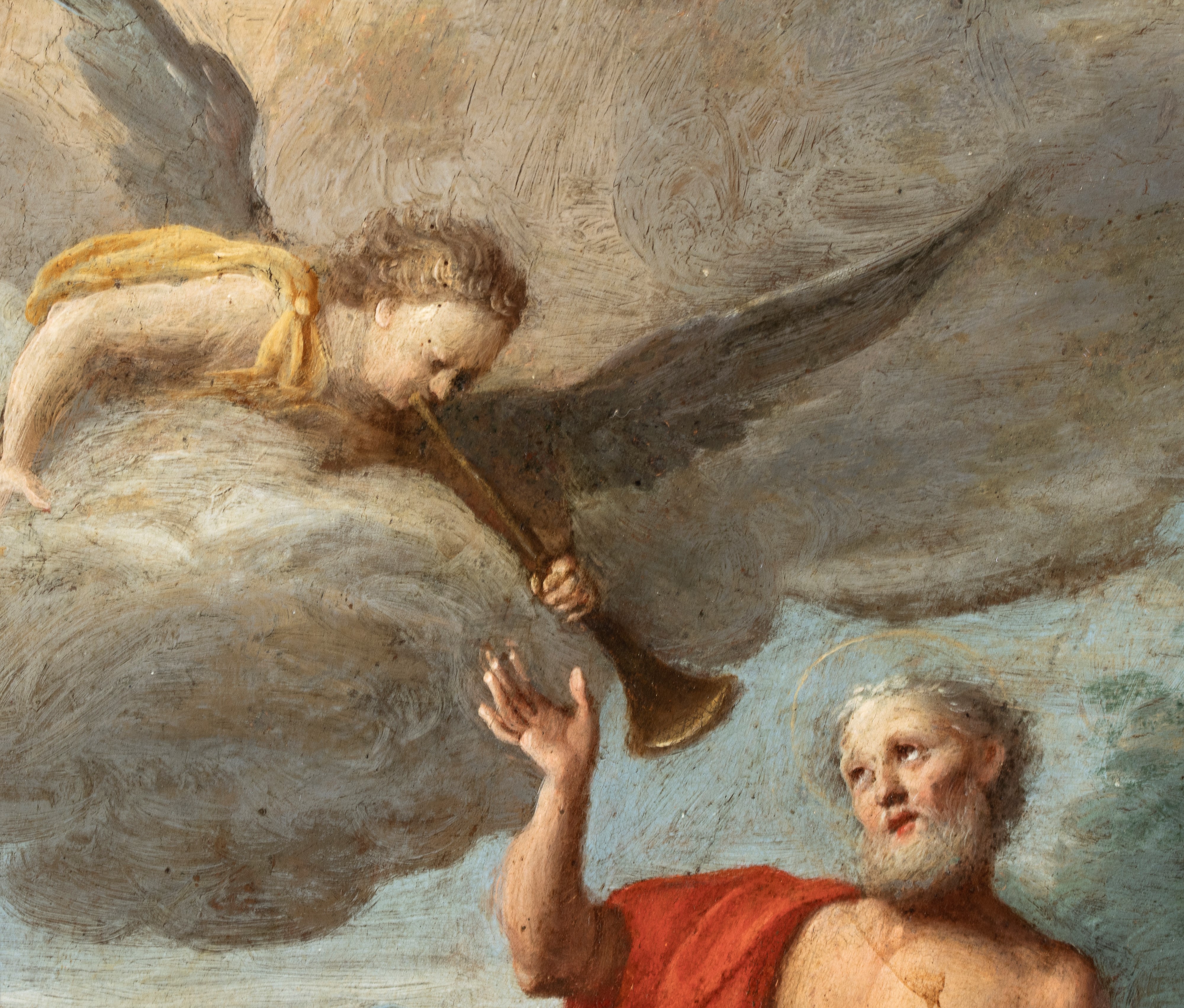 Artista Emiliano, XVII Secolo - San Girolamo ode le trombe del Giudizio, olio su rame
