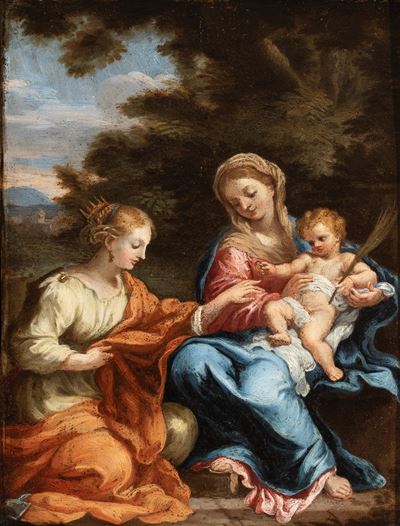 Matrimonio mistico di Santa Caterina, olio su rame