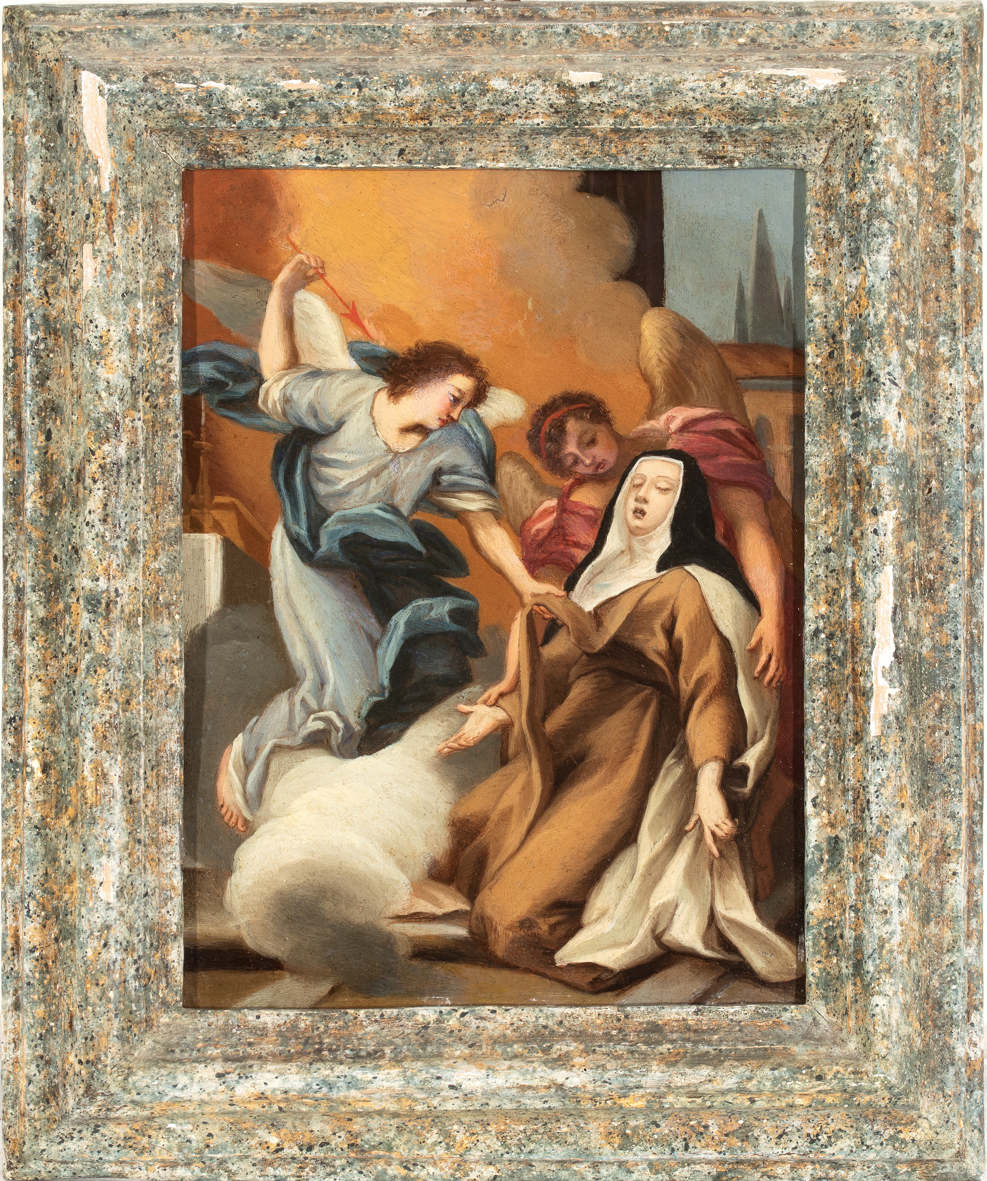 Artista Attivo a Roma, XVII Secolo - Estasi di Santa Teresa, olio su rame