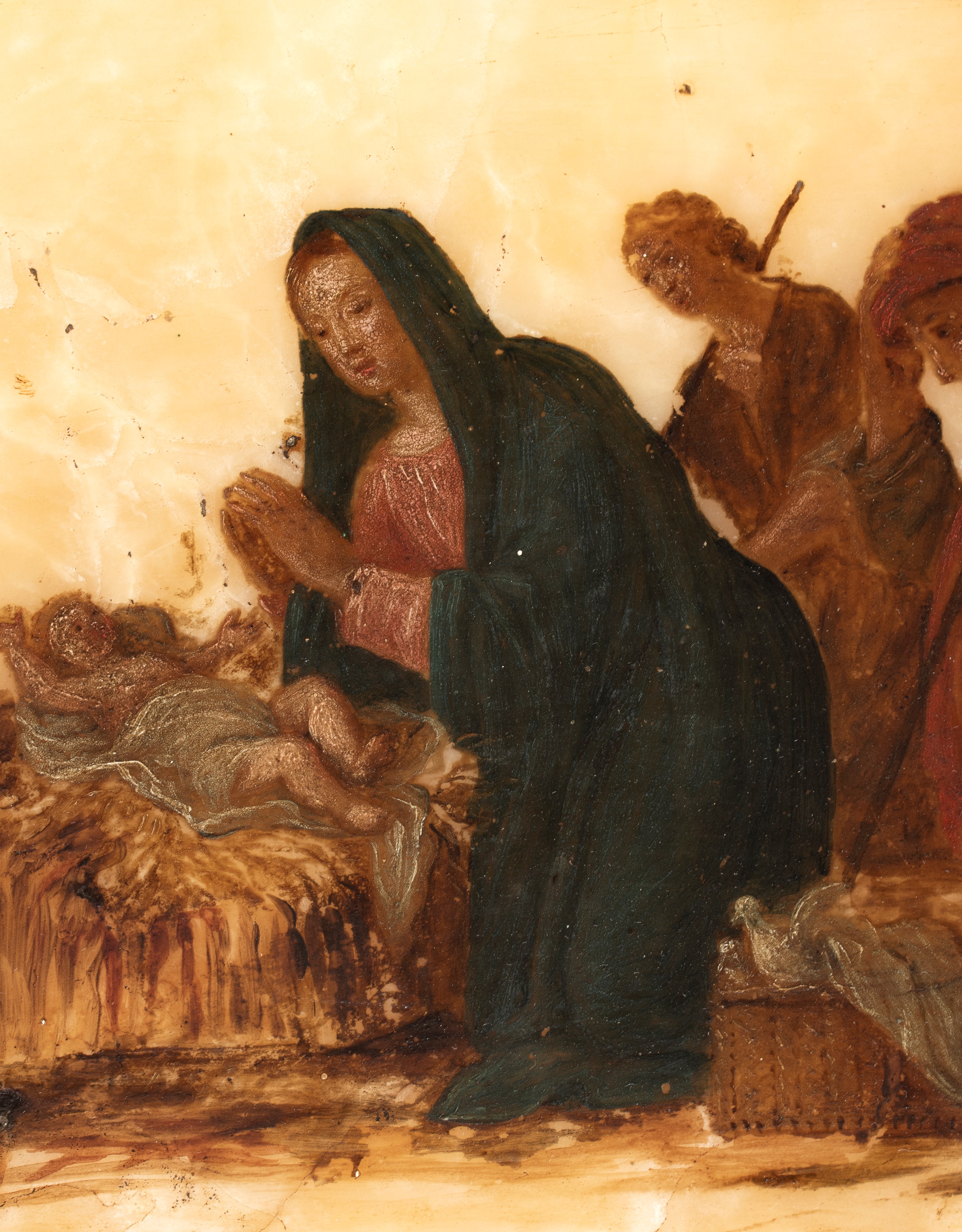 Artista Toscano, XVII Secolo - Adorazione dei pastori, olio su alabastro