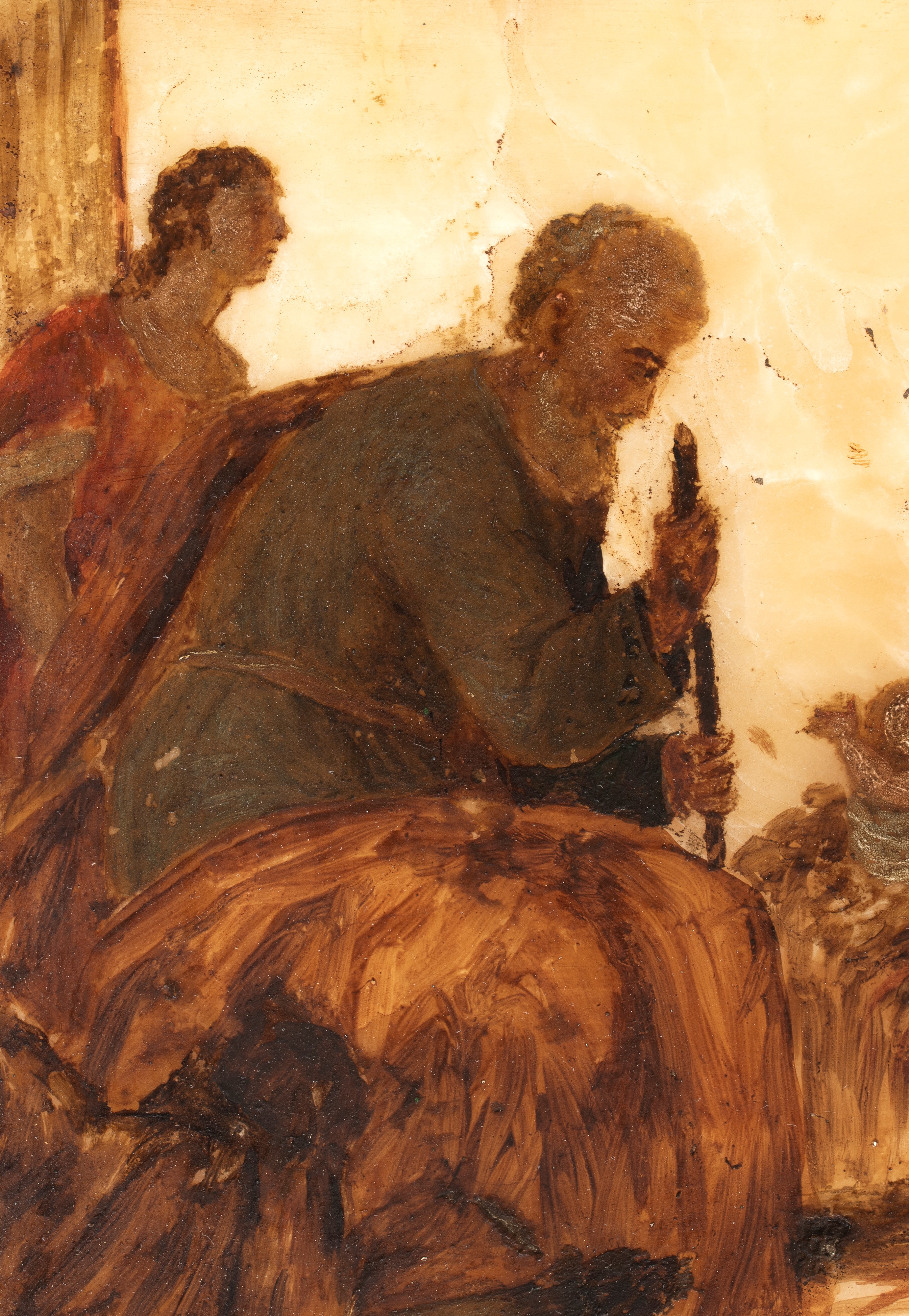 Artista Toscano, XVII Secolo - Adorazione dei pastori, olio su alabastro
