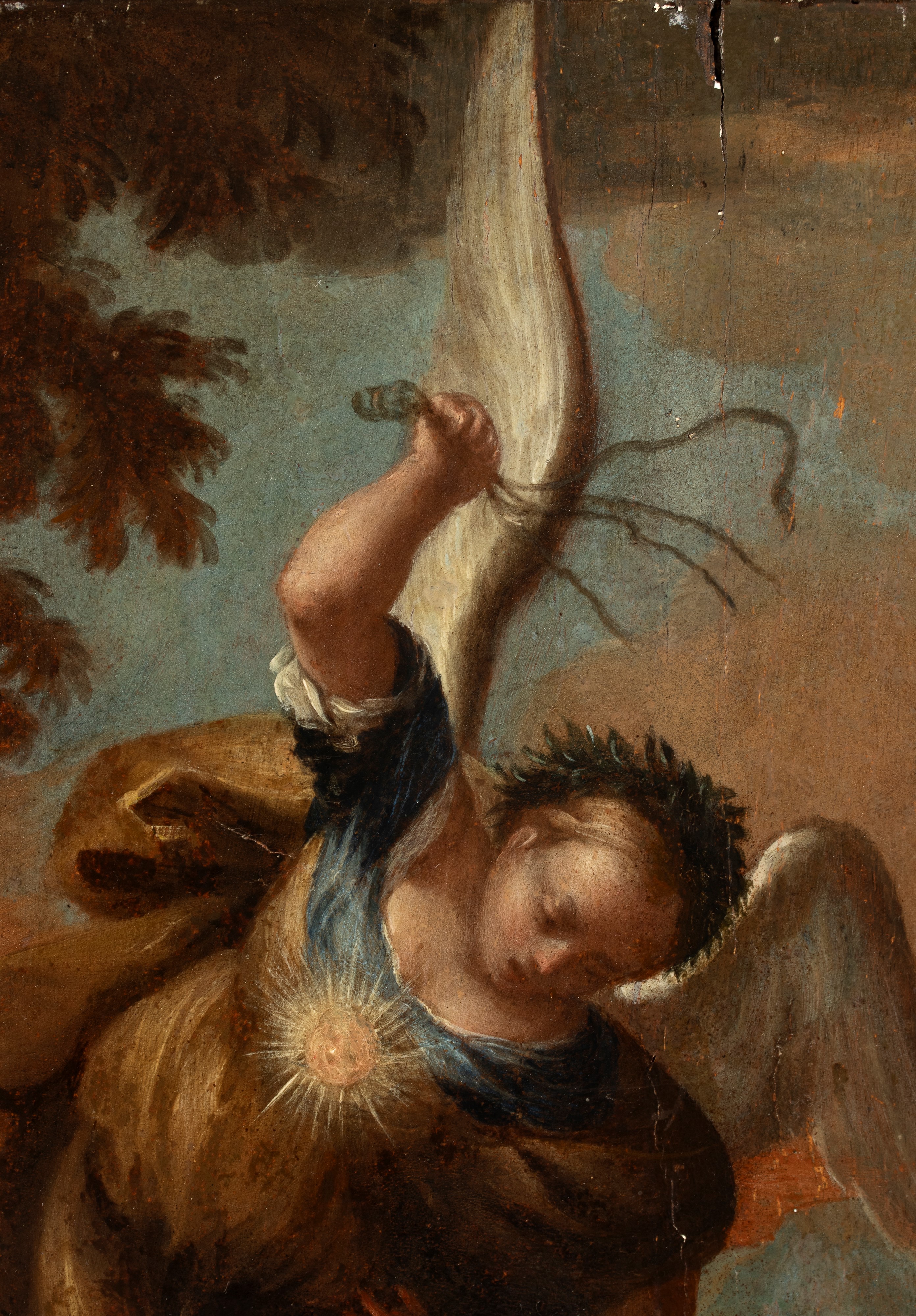Artista Emiliano, XVII Secolo - San Michele fustiga il demonio, olio su tavola
