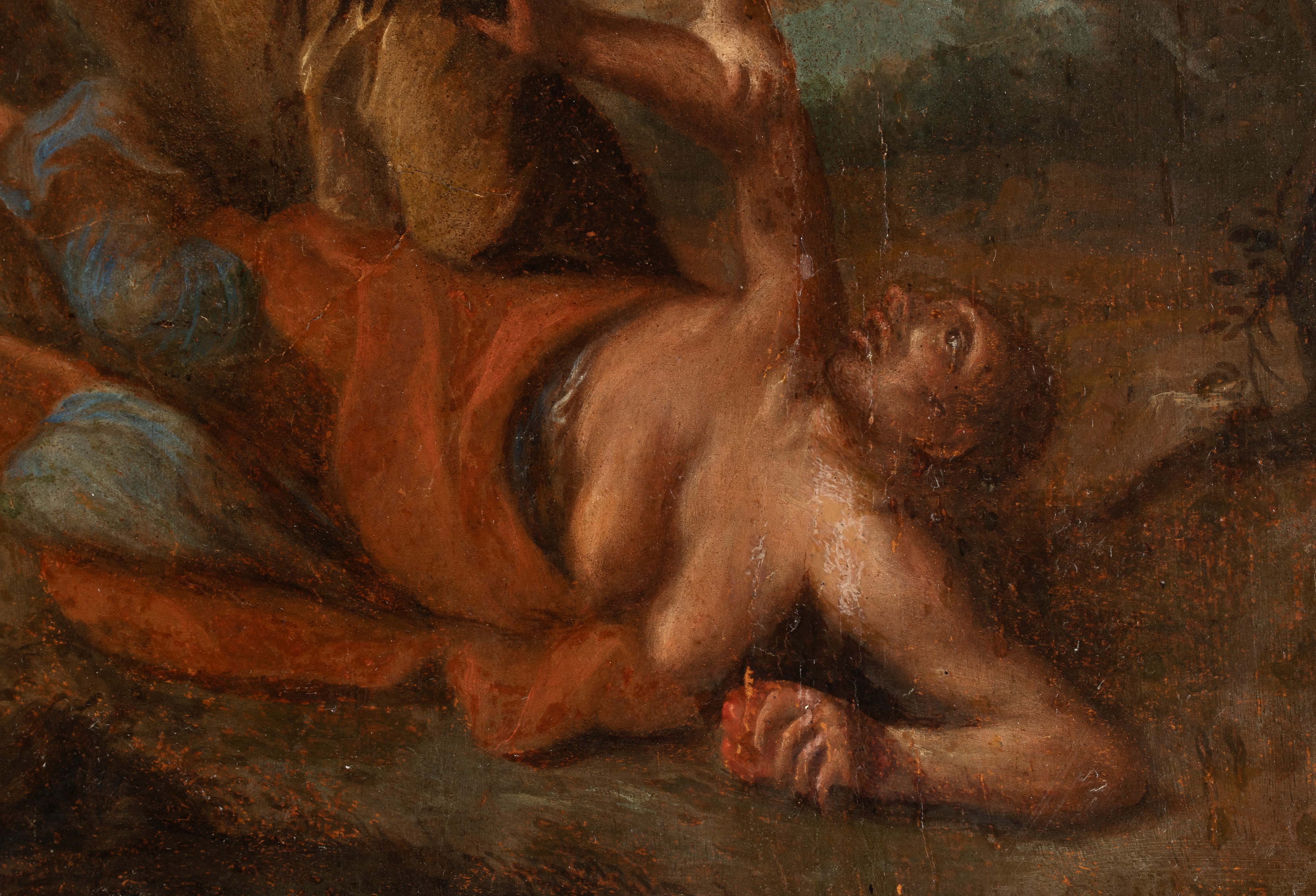 Artista Emiliano, XVII Secolo - San Michele fustiga il demonio, olio su tavola
