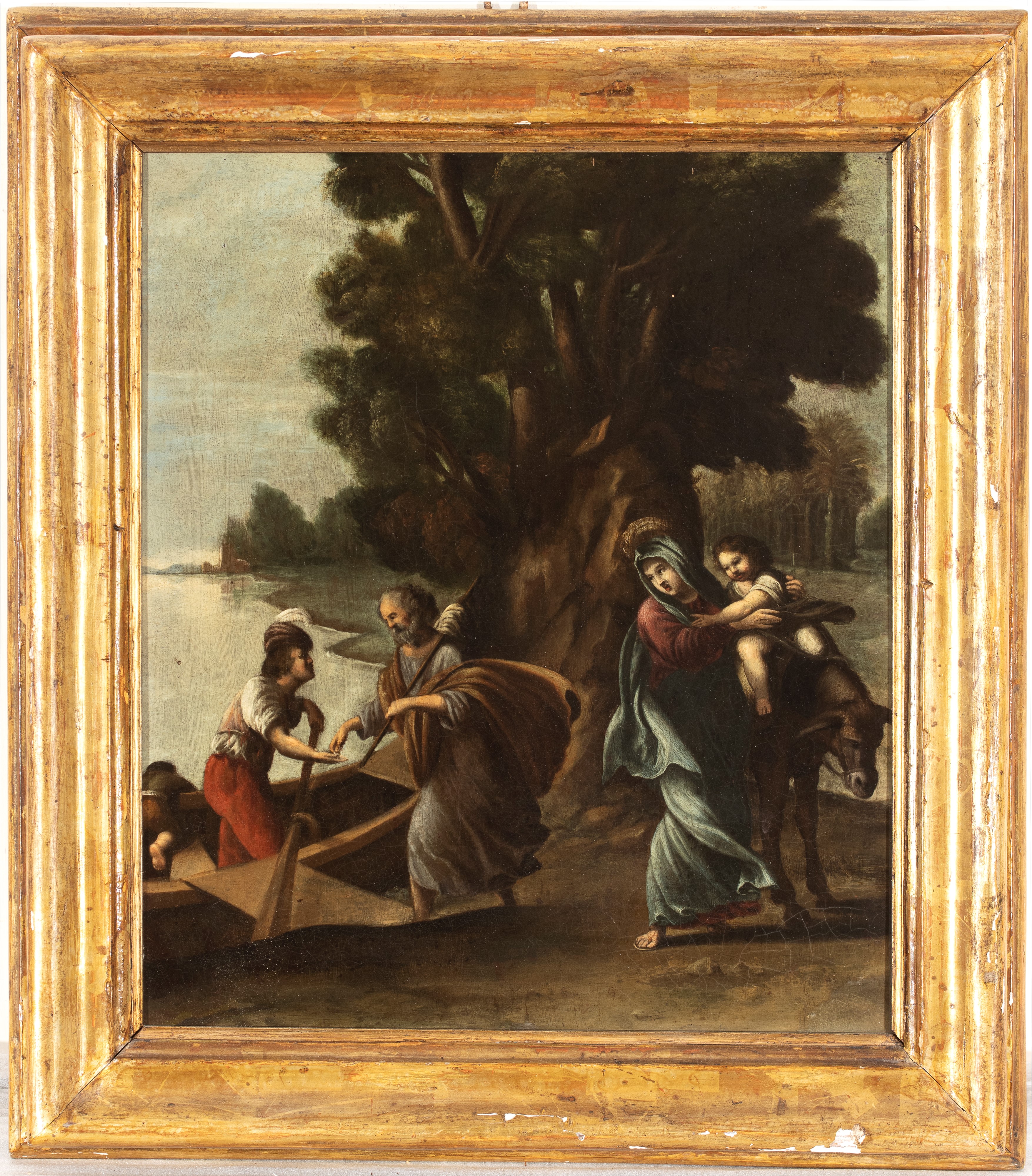 Artista Veneto, XVII Secolo - Fuga in Egitto, olio su matrice in rame