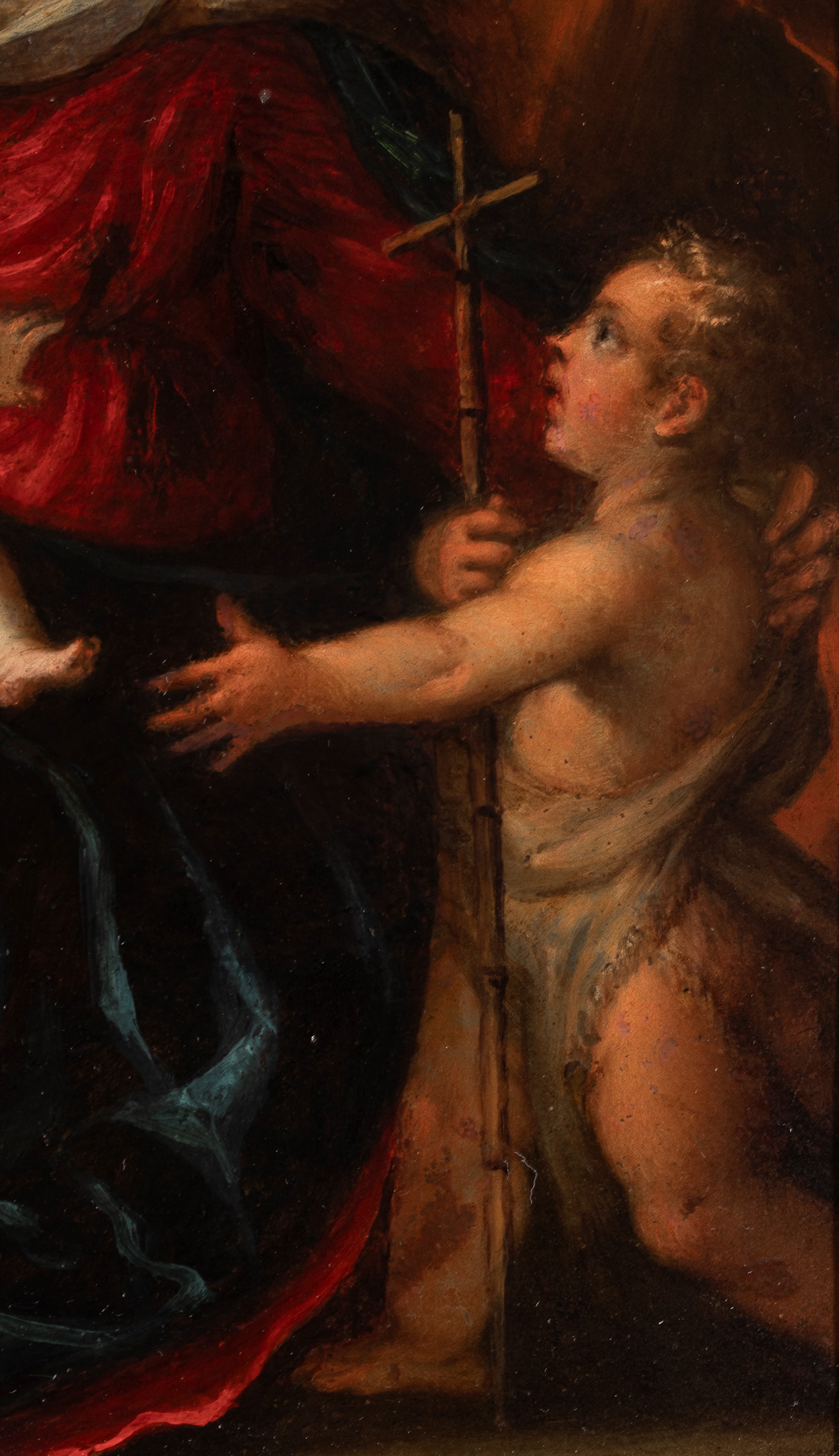 Artista Emiliano, Fine XVI - Inizio XVII Secolo - Madonna con Bambino e San Giovannino, olio su r...