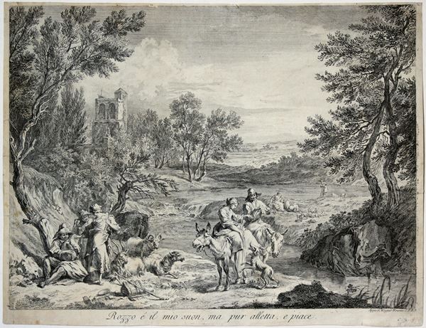 Francesco Bartolozzi : Rozzo è il mio suon, ma pur alletta, e piace, da Nicolas Berghem  - Auction PRINTS FROM 15th TO 20th CENTURY - Bertolami Fine Art - Casa d'Aste