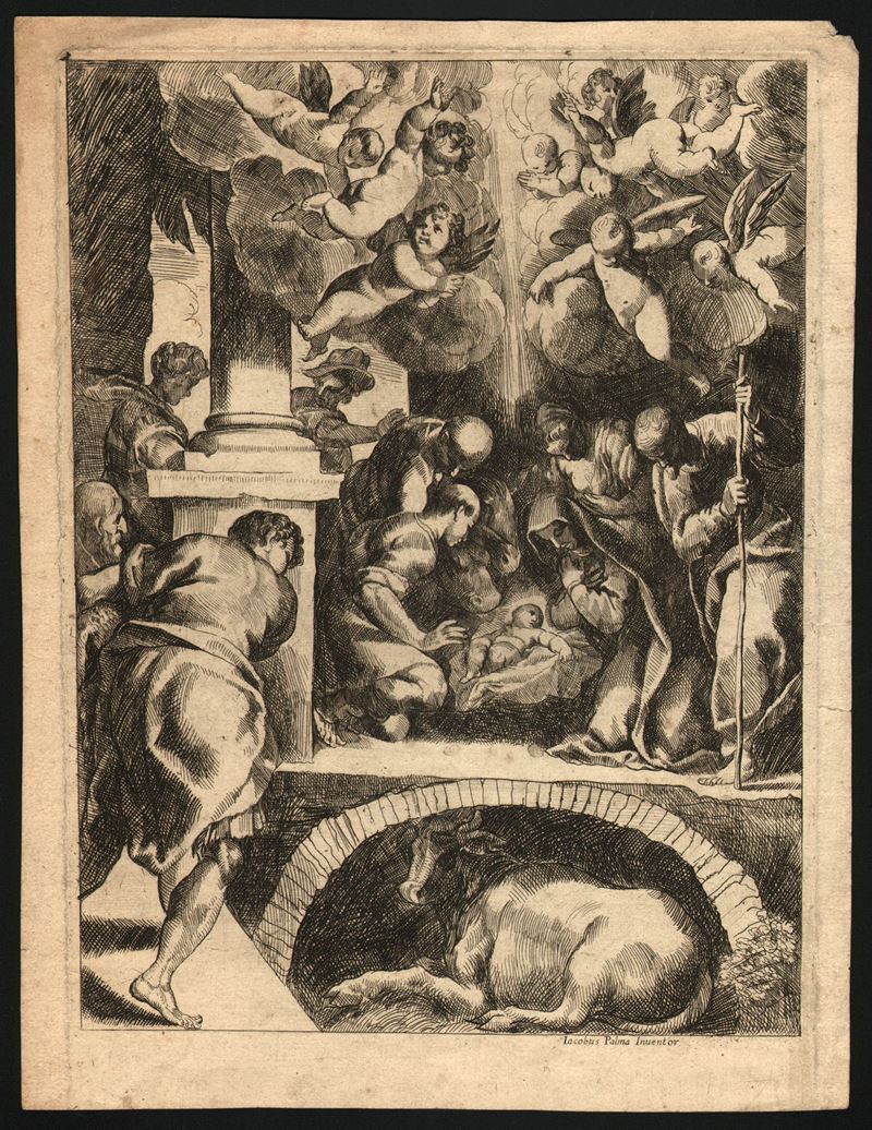 Jacopo Negretti Detto Palma il Giovane - Palma il Giovane, Natività (acquaforte)