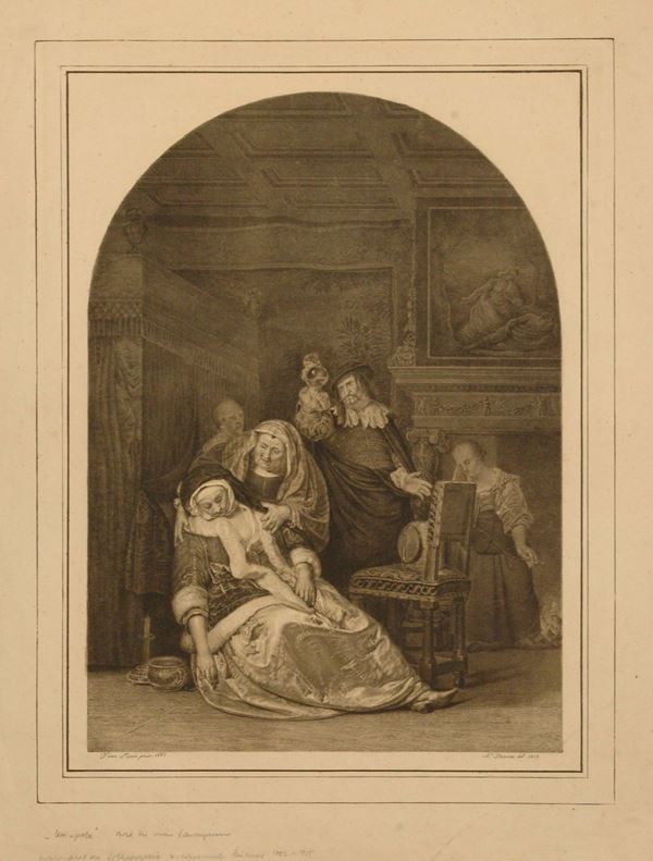 Johann Nepomuk Strixner : La visita del medico, da Frans van Mieris  (1819)  - Auction PRINTS FROM 15th TO 20th CENTURY - Bertolami Fine Art - Casa d'Aste