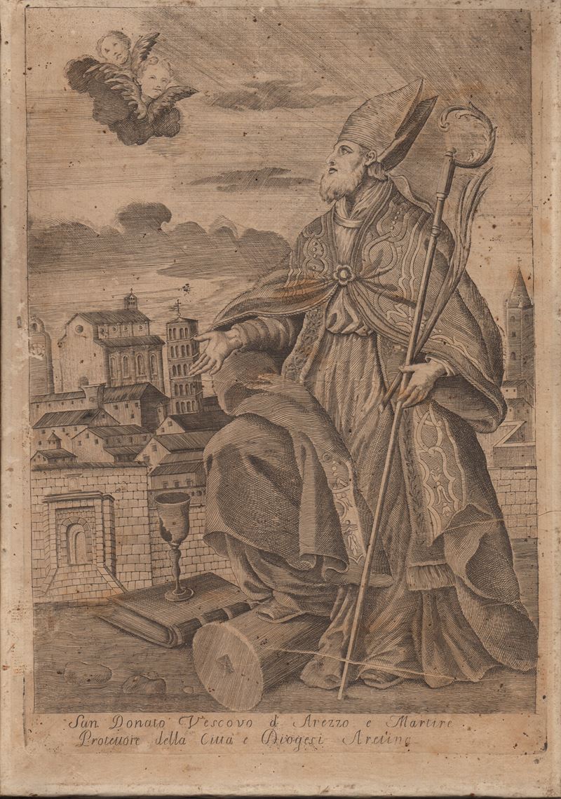 Anonimo incisore del XVII secolo, San Donato Vescovo di Arezzo e Martire (acquaforte)