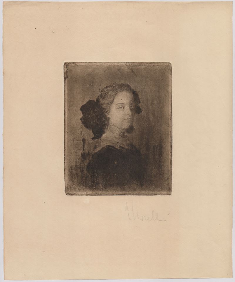 Domenico Morelli - Ritratto di una giovane donna (acquaforte e acquatinta)