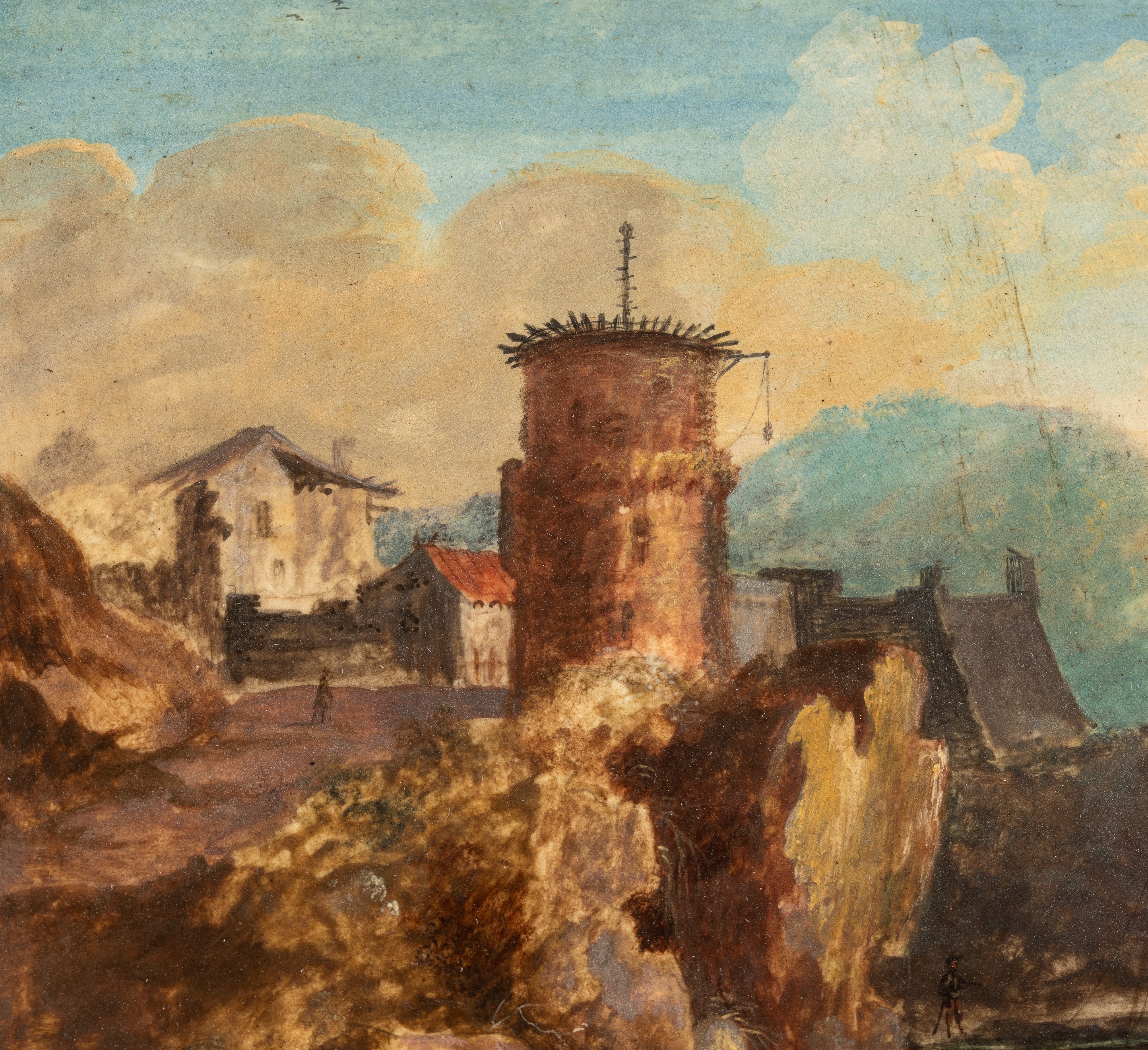 Antonio Dominici - Paesaggio costiero con approdo e figure