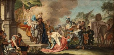 Adorazione dei Magi, olio su rame con cornice