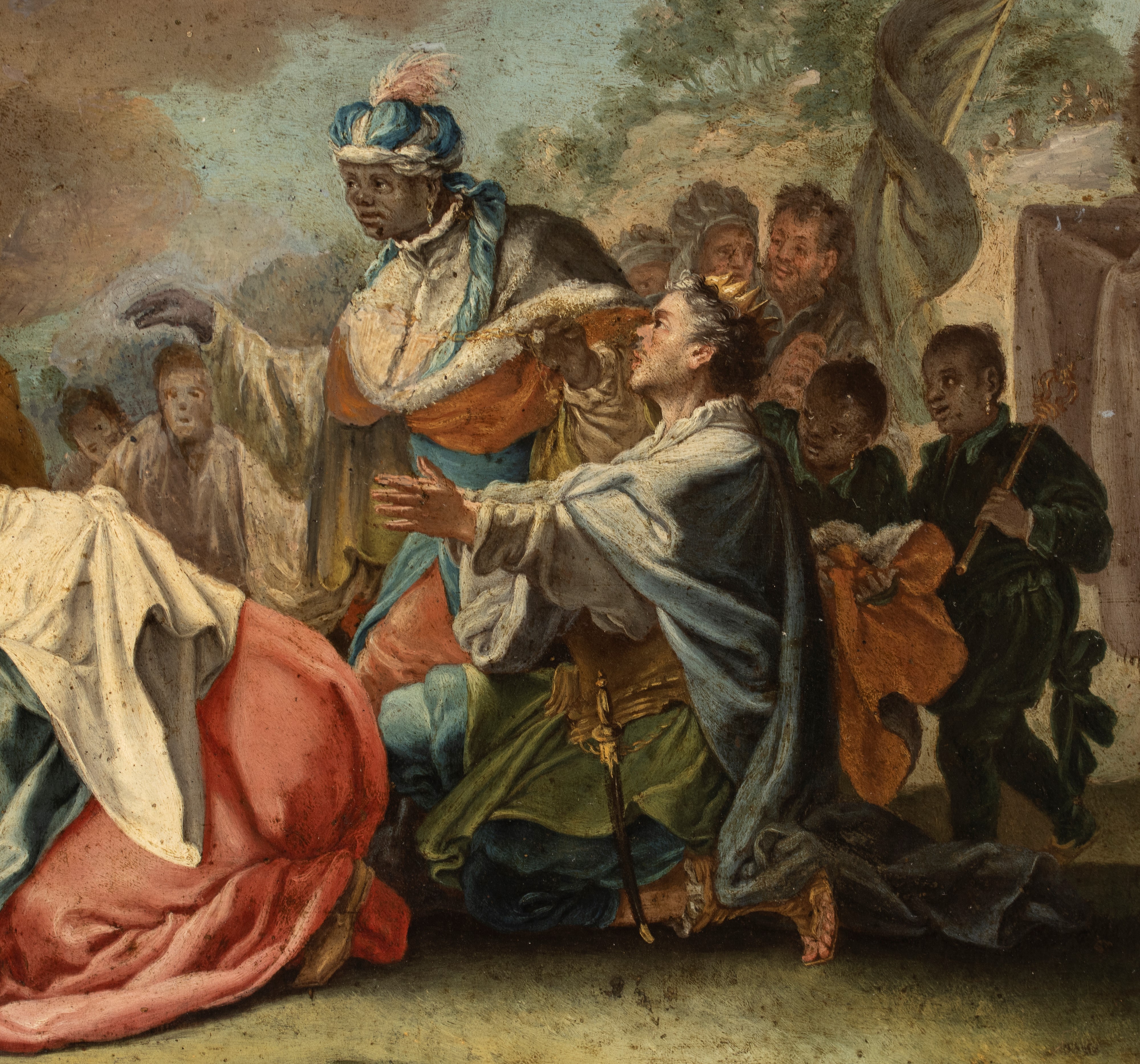 Artista Veneto, Prima Metà XVIII Secolo - Adorazione dei Magi, olio su rame con cornice