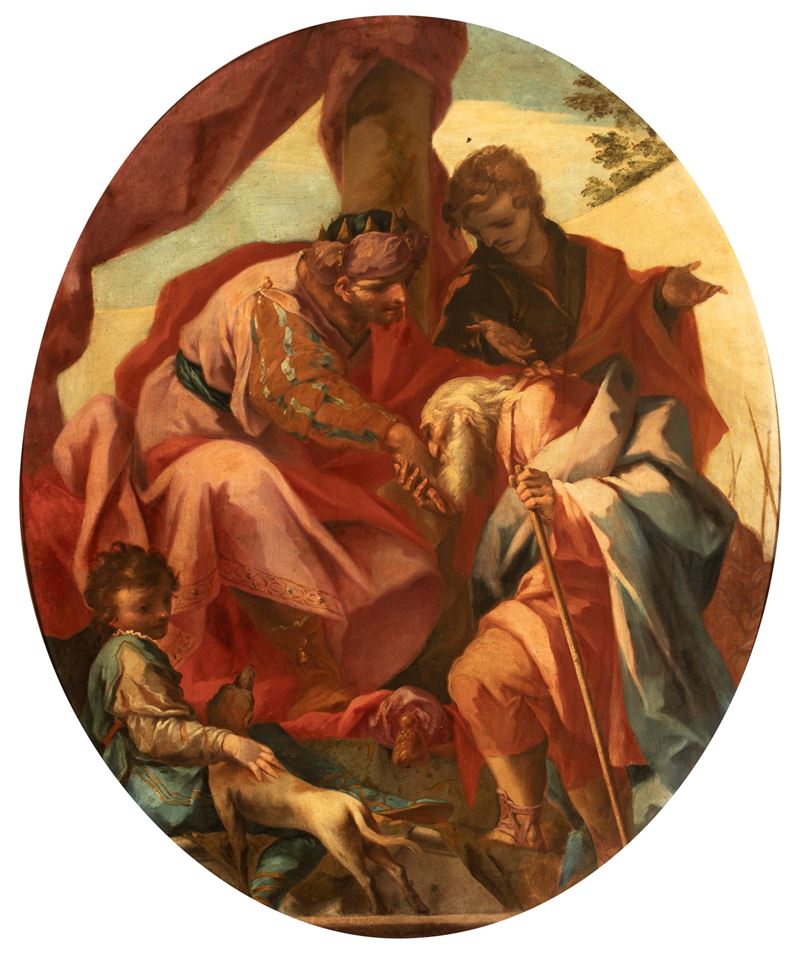 Artista Veneto, XVIII Secolo - Anonimo, Omaggio ad un sovrano, olio su tela